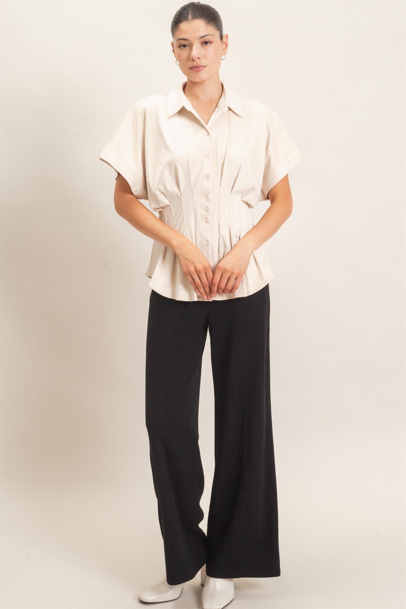 Wholesale Suede Button-Down Blouse Blouses HF26E651 CREAM HYFVE