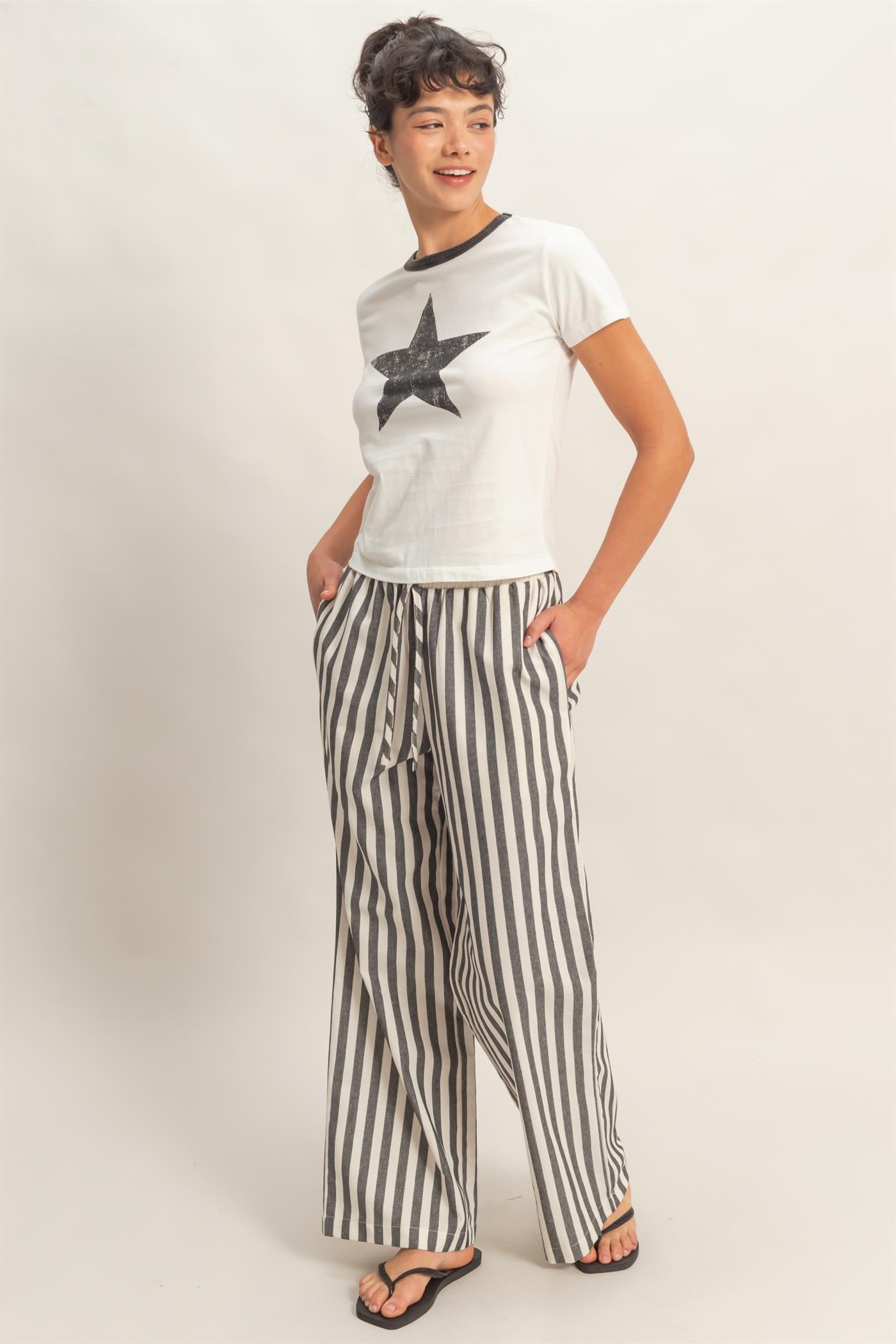 Wholesale Star Graphic Crew Neck T-Shirt T-Shirts DZ26C695 BLACK DOUBLE ZERO