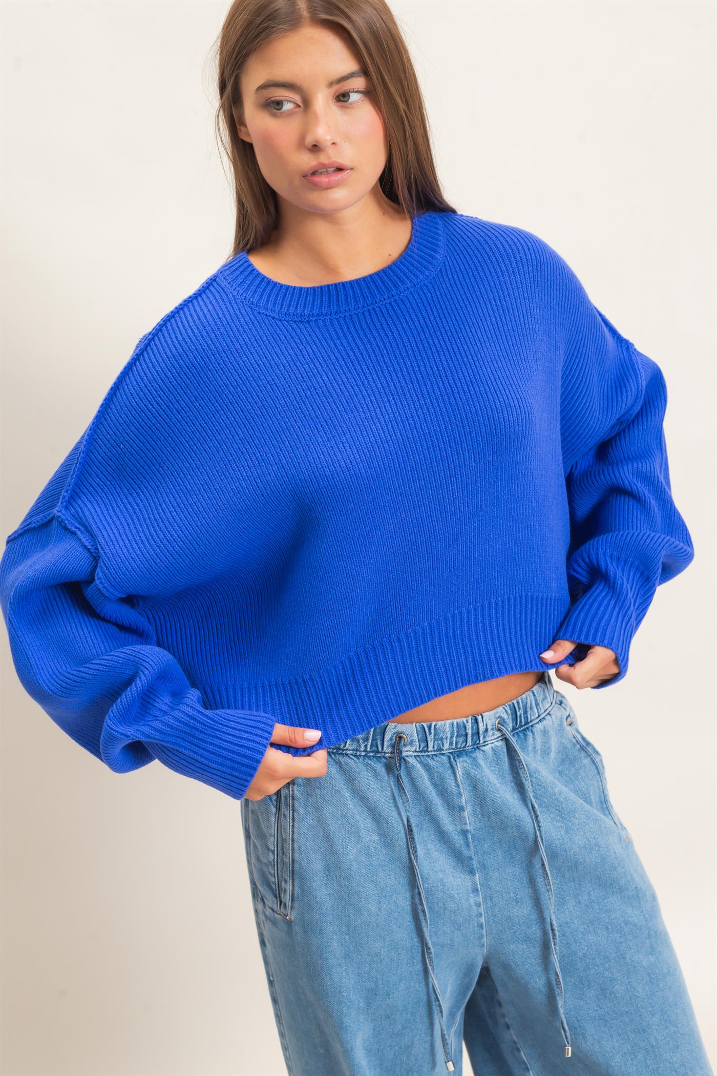 Wholesale Ribbed Drop Shoulder Sweater Sweaters DZ26C982 COBALT DOUBLE ZERO