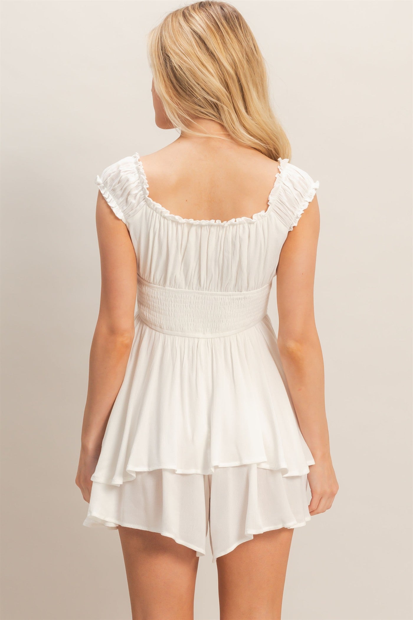 Wholesale Smocked Square Neck Romper Clothing HF26A377 CREAM HYFVE