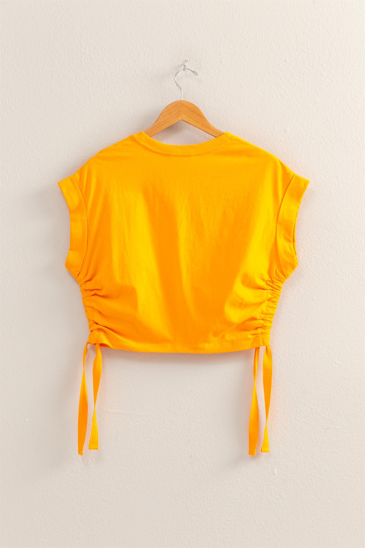 Wholesale Short Sleeve Side Tie Detail Top Clothing Tops DZ25C113 ORANGE DOUBLE ZERO