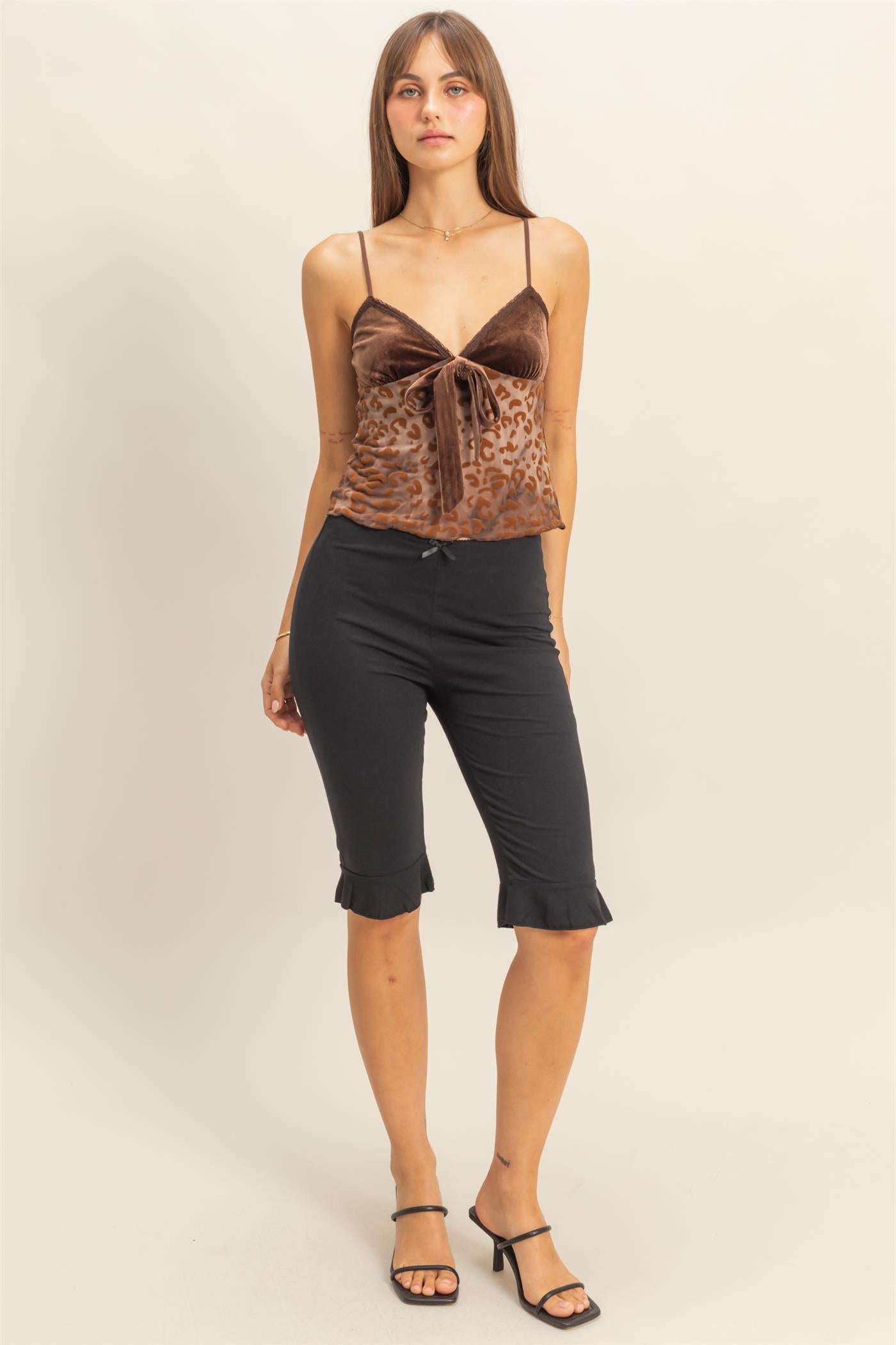 Wholesale Ribbon Tie Front Leopard Print Camisole Camisoles HF25F042 BROWN HYFVE