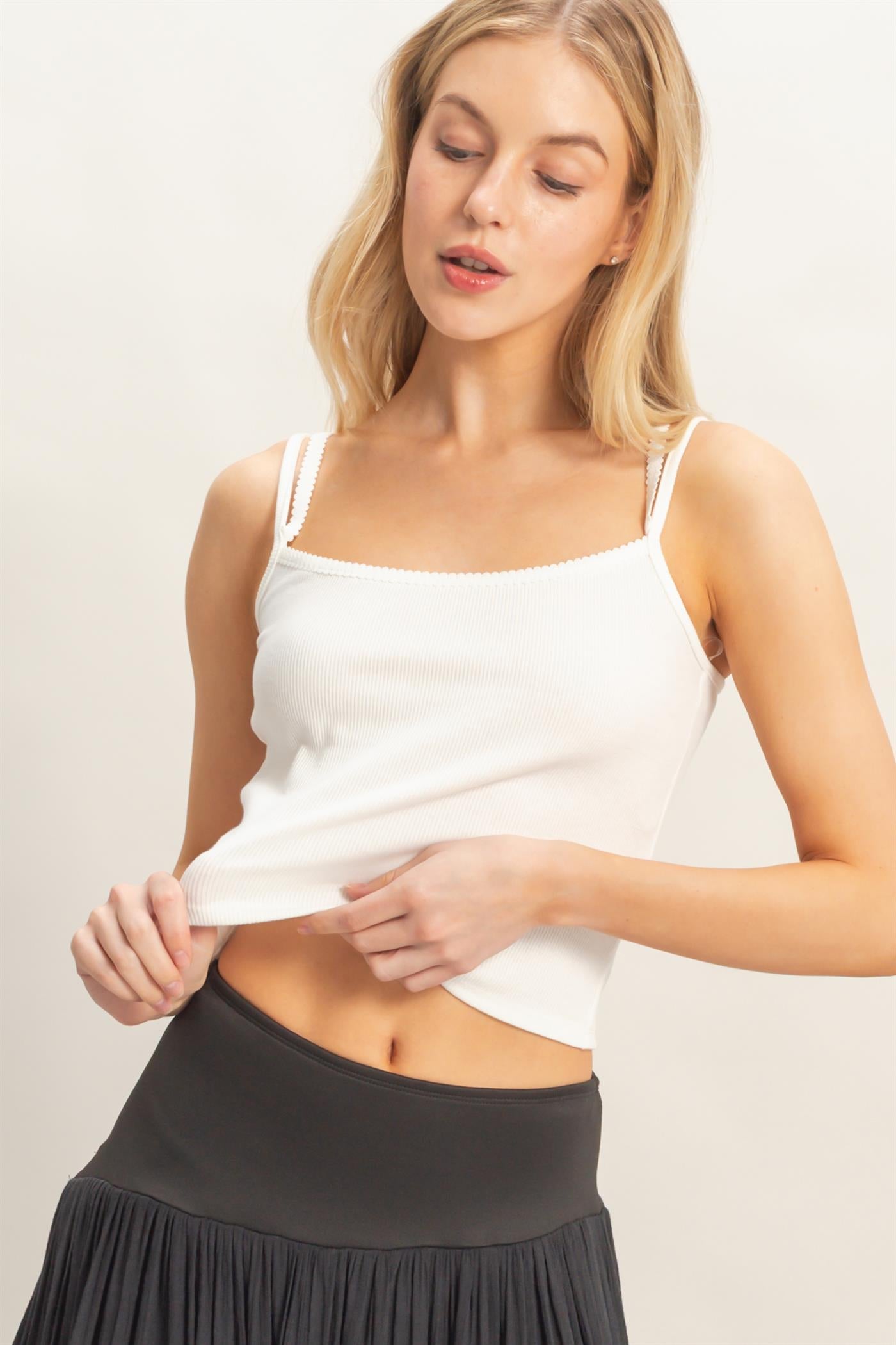 Wholesale Contrast Strap Square Neck Top Clothing Tops HF26A121 WHITE HYFVE