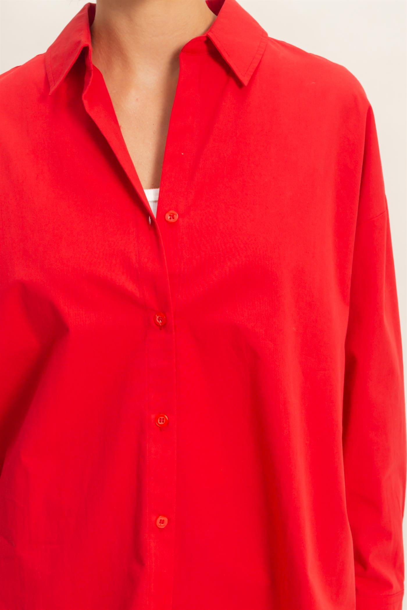 Wholesale Button Up Poplin Shirt Clothing Tops DZ26A330 RED HYFVE