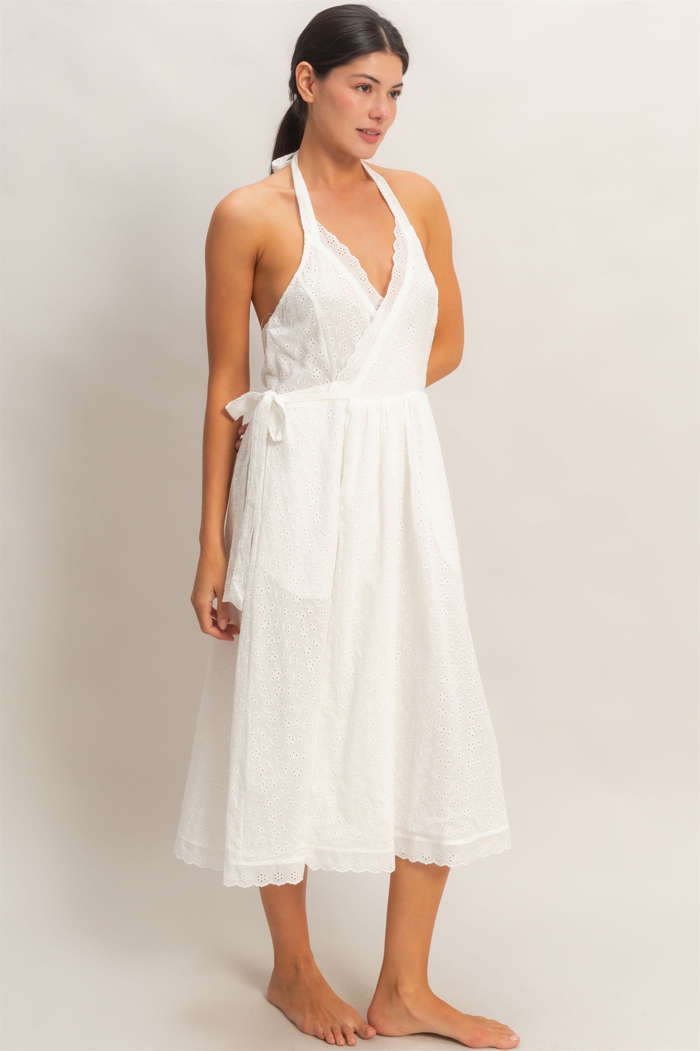 Wholesale Halter Neck Midi Dress Dresses HF26C895 WHITE HYFVE