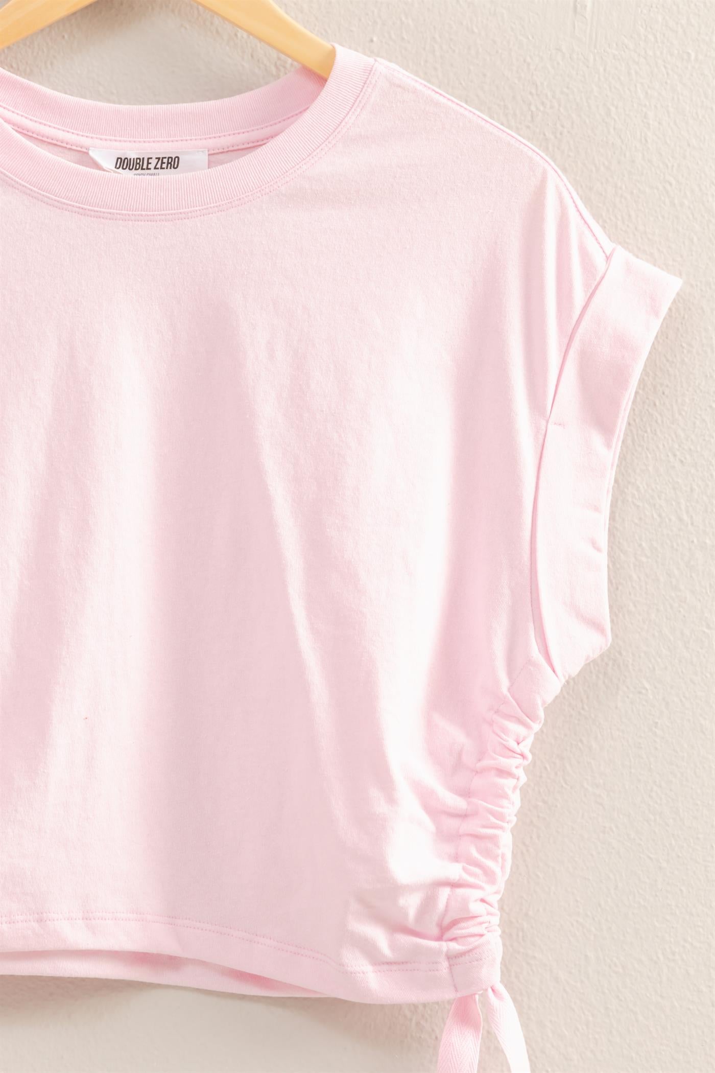 Wholesale Short Sleeve Side Tie Detail Top Clothing Tops DZ25C113 SOFT PINK DOUBLE ZERO