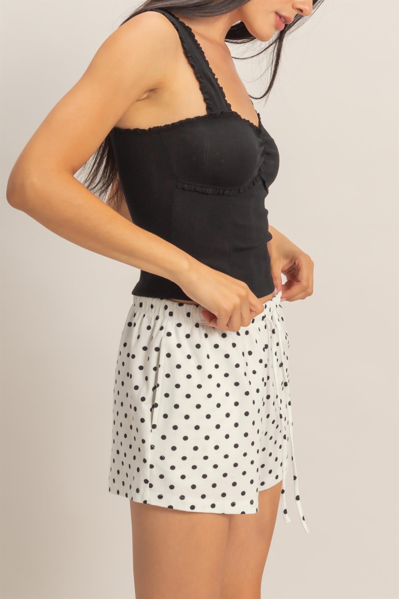 Wholesale Polka Dot Drawstring Shorts Shorts DZ26C385 WHITE DOUBLE ZERO