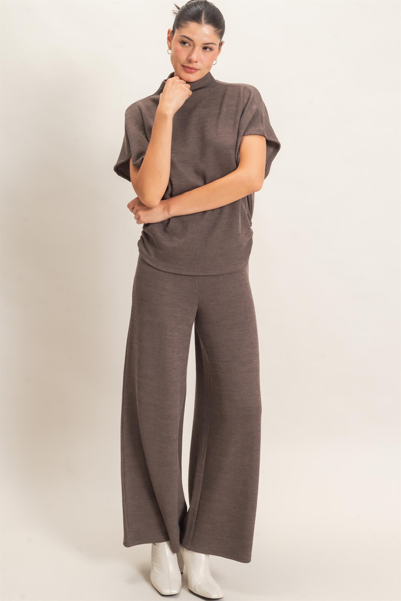 Wholesale Dolman Sleeve Top And Pant Set Clothing HF26F225-SET-D CHARCOAL HYFVE