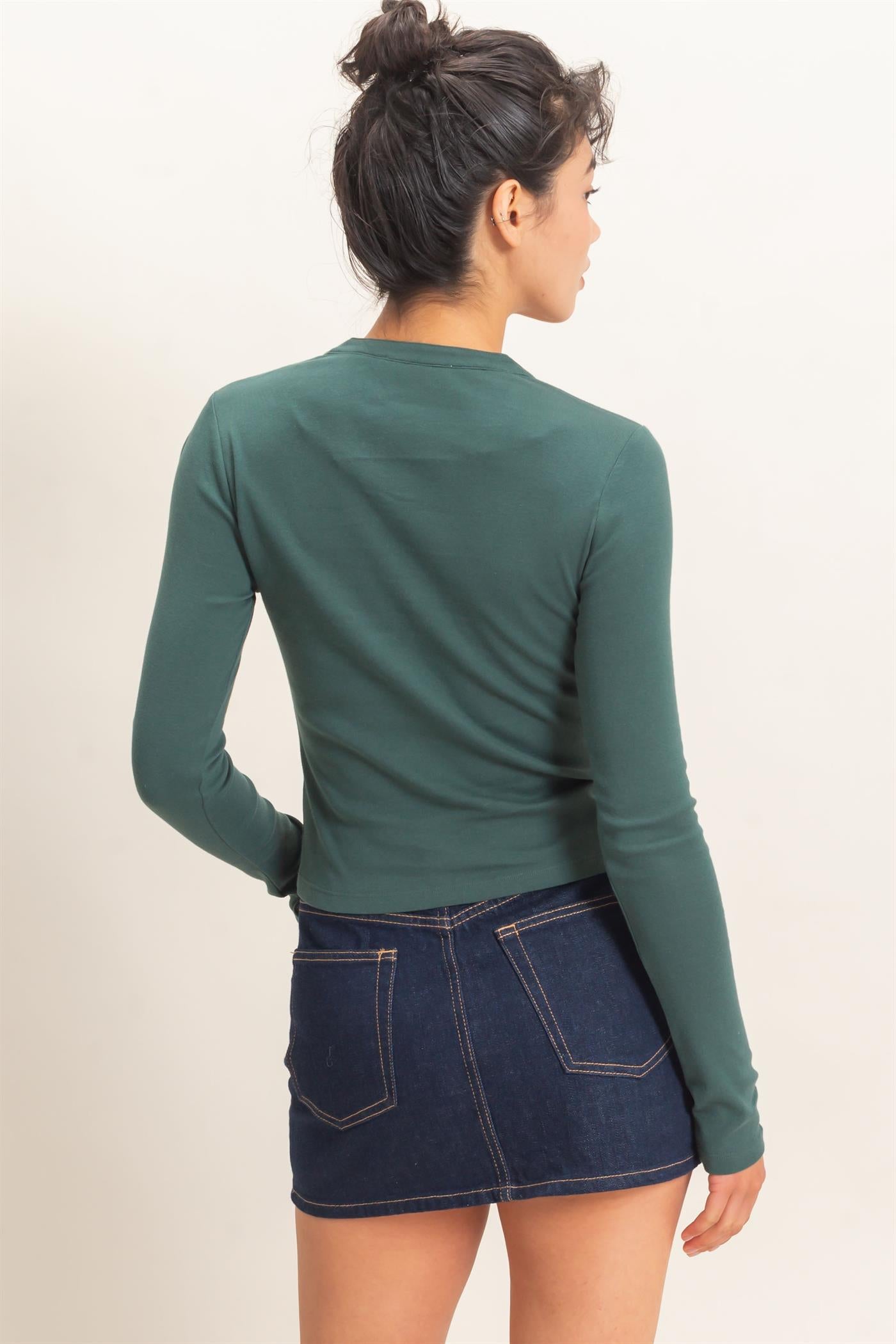 Wholesale Long Sleeve Henley Top Clothing Tops DZ26E865 DARK GREEN DOUBLE ZERO