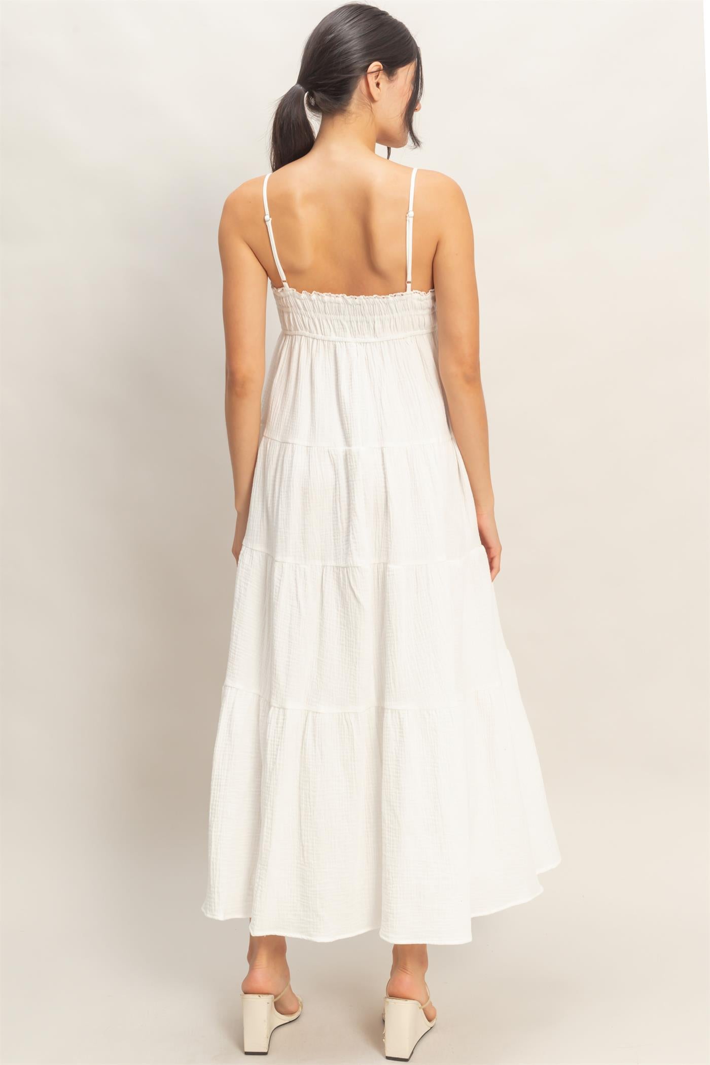 Wholesale Smocked Tiered Maxi Dress Dresses HF26C303 OFF WHITE HYFVE