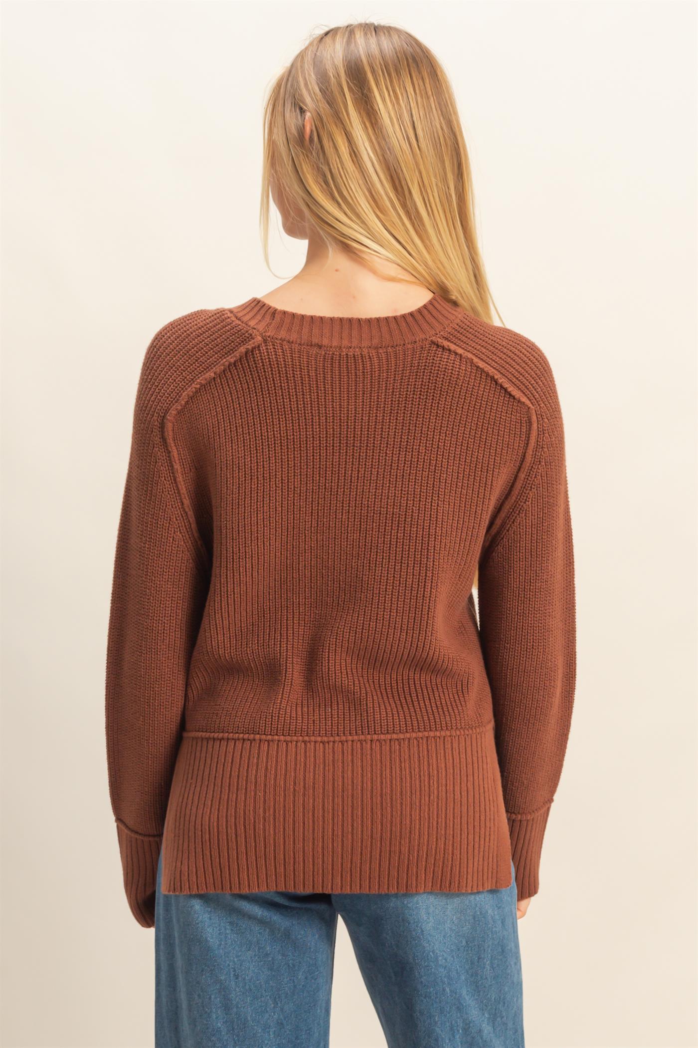 Wholesale Ragaln Long Sleeve Side Slit Sweater Sweaters DZ25E812 CHESTNUT DOUBLE ZERO