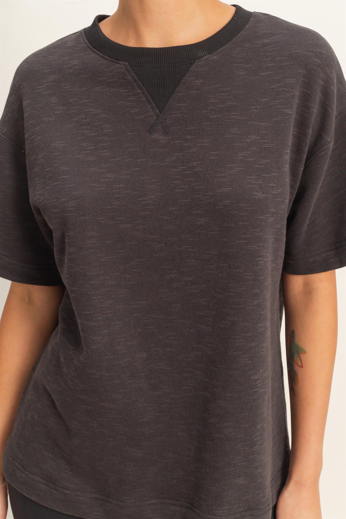 Wholesale Crew Neck Short Sleeve Top Clothing Tops DZ26A891 BLACK DOUBLE ZERO