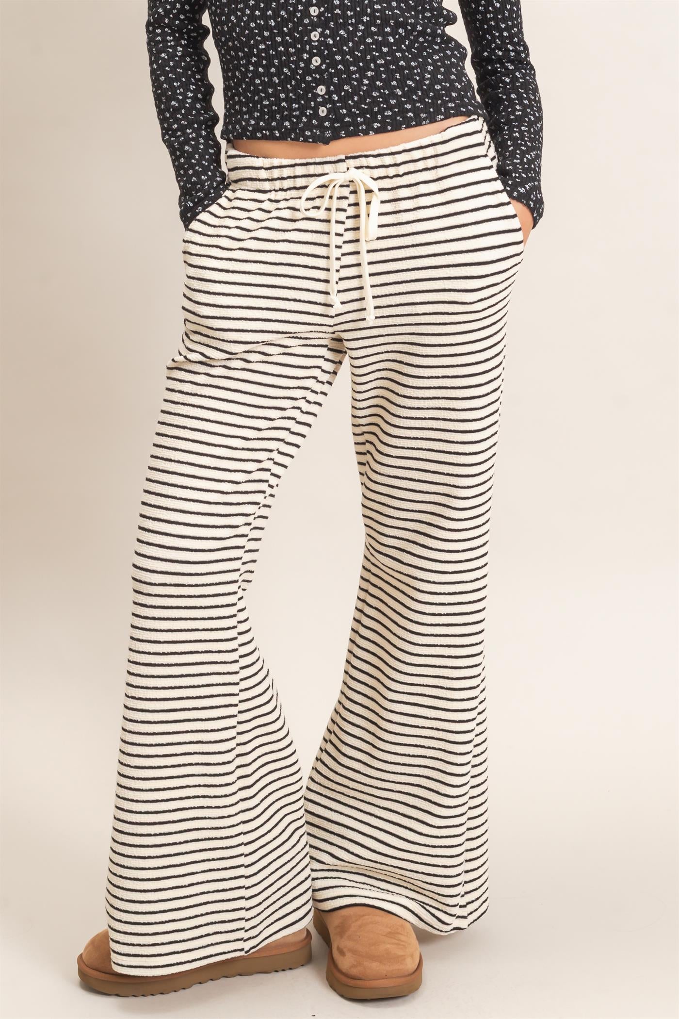 Wholesale Striped Wide Leg Pants Pants HF27A424 CREAM HYFVE