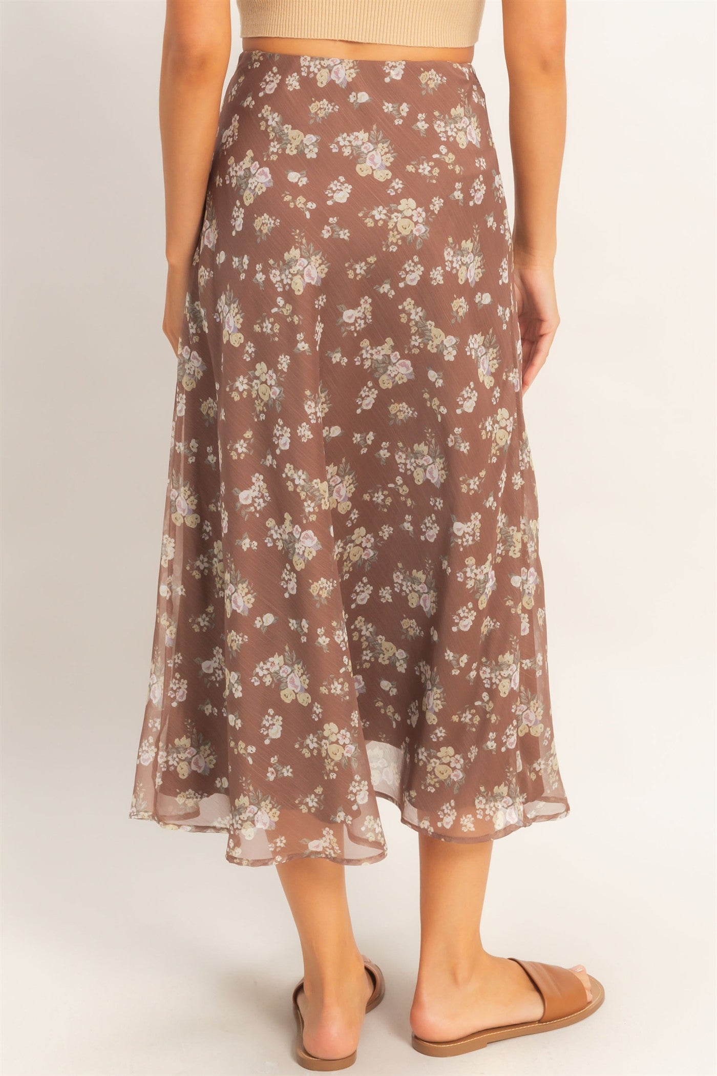 Wholesale Floral Print Bias Skirt Skirts HF26E649 BROWN HYFVE