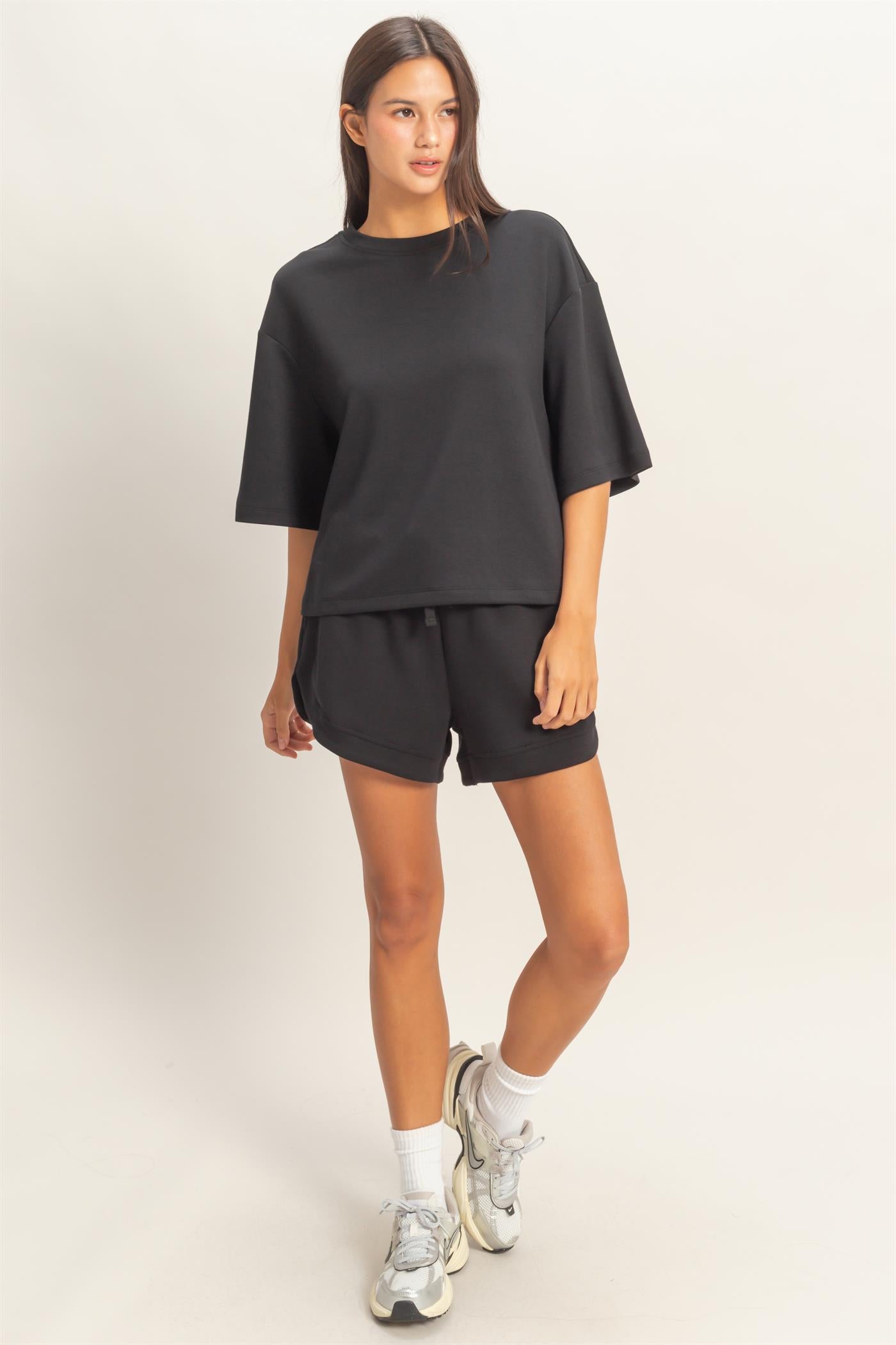 Wholesale Scuba Short Sleeve Boxy Top T-Shirts DZ26A271 BLACK DOUBLE ZERO