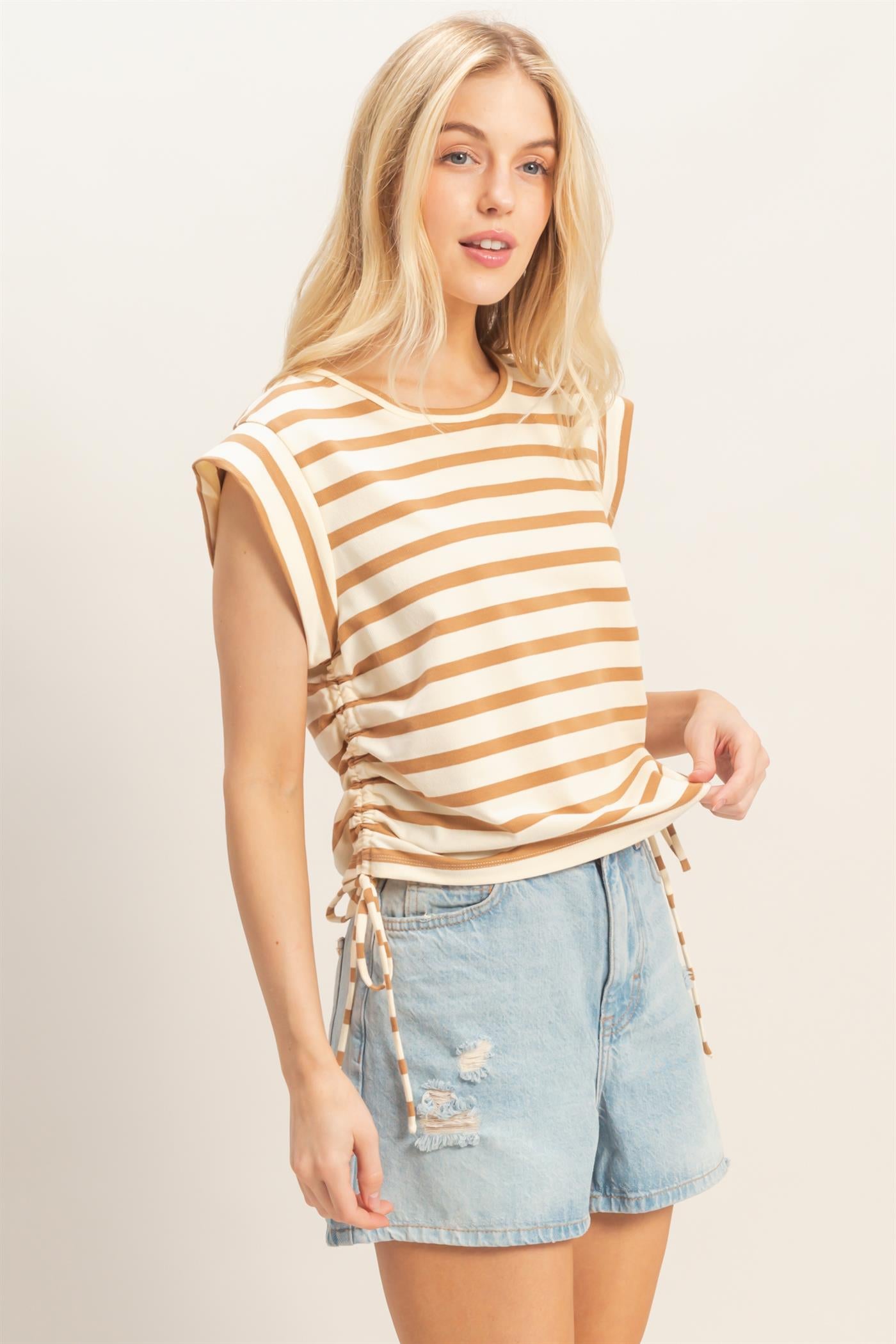 Wholesale Striped Sleeveless Tie-Side Top Clothing Tops HF26A500 CLAY HYFVE