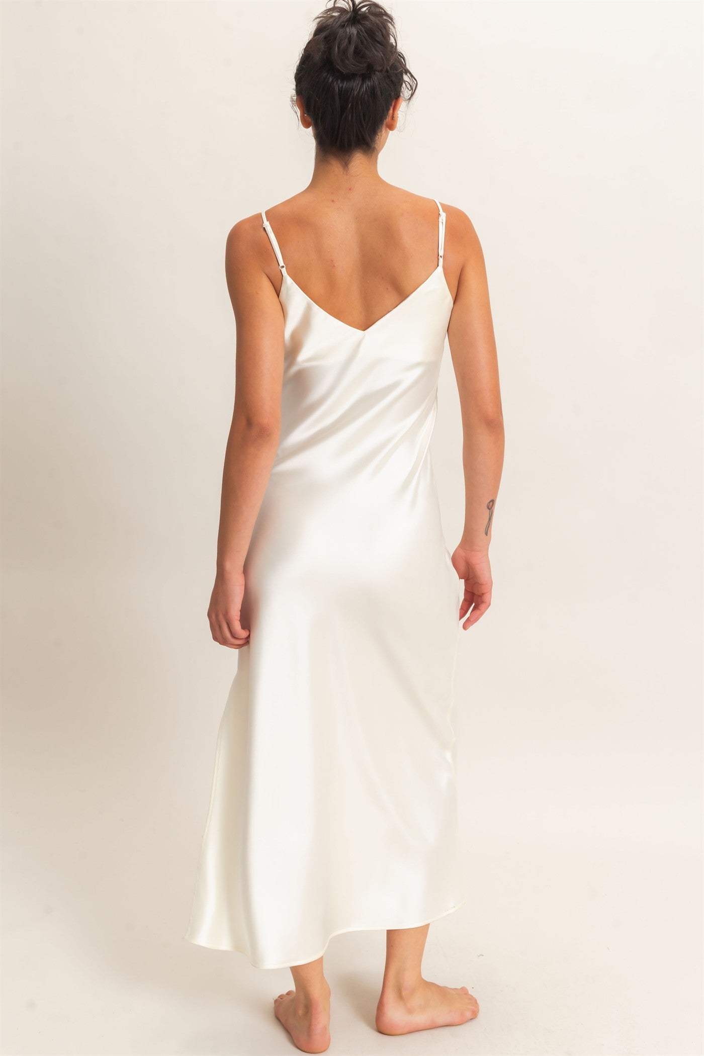 Wholesale Satin V-Neck Slip Dress Dresses DZ26E262 CREAM DOUBLE ZERO