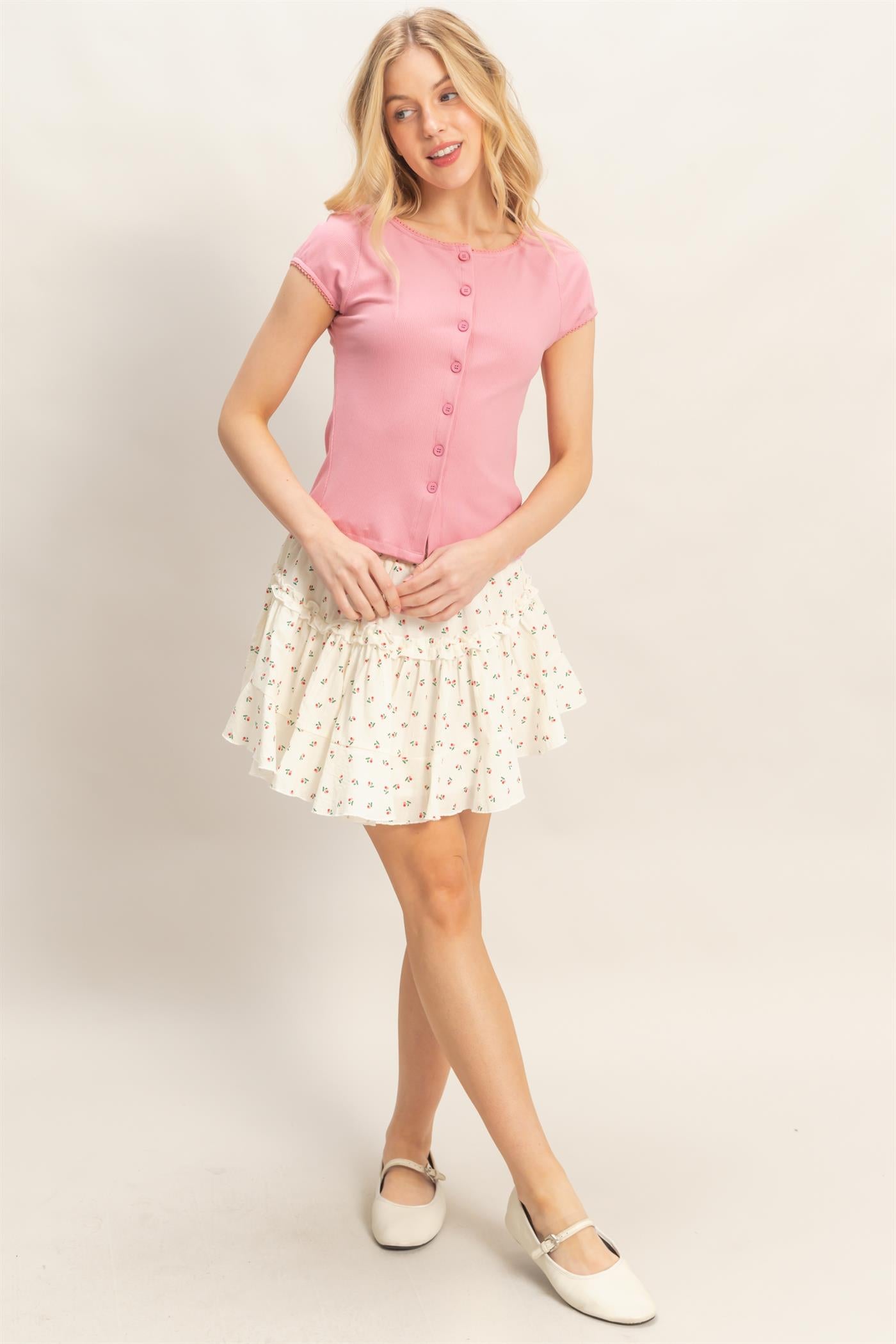 Wholesale Blueberry Tiered Ruffle Skirt Skirts HF26C243 RED HYFVE