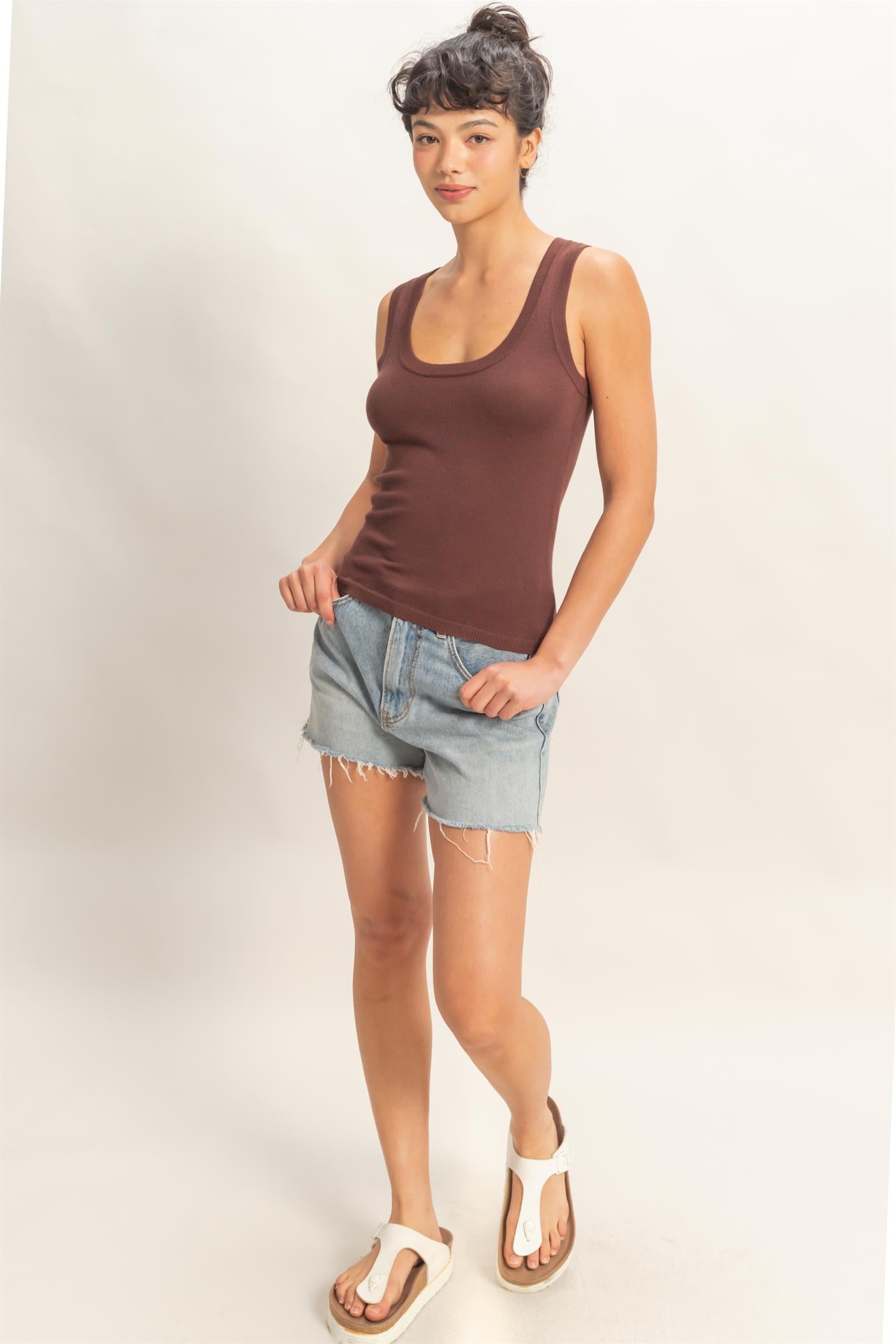 Wholesale Scoop Neck Tank Top Clothing Tops DZ26A449 CHOCOLATE DOUBLE ZERO