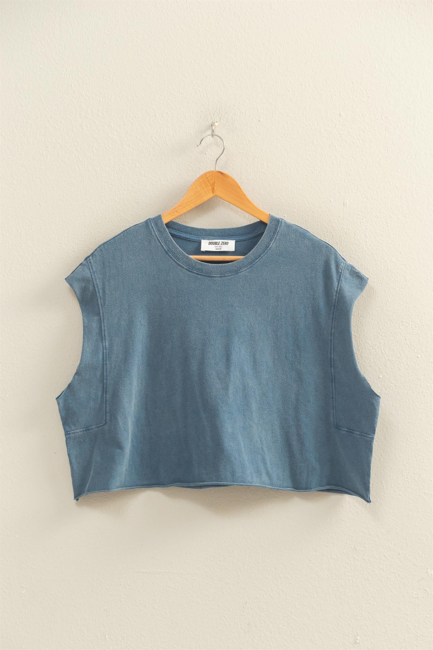 Wholesale Crew Neck Boxy Sleeveless Cropped Top Clothing Tops DZ26A224 NAVY DOUBLE ZERO