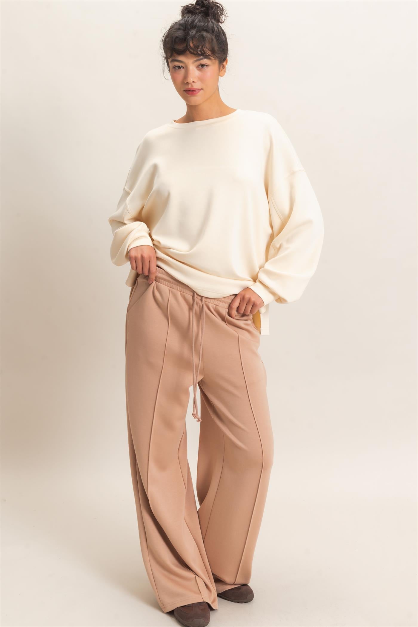 Wholesale Oversized Crew Neck Top Sweatshirts DZ26E388 ALPACA DOUBLE ZERO