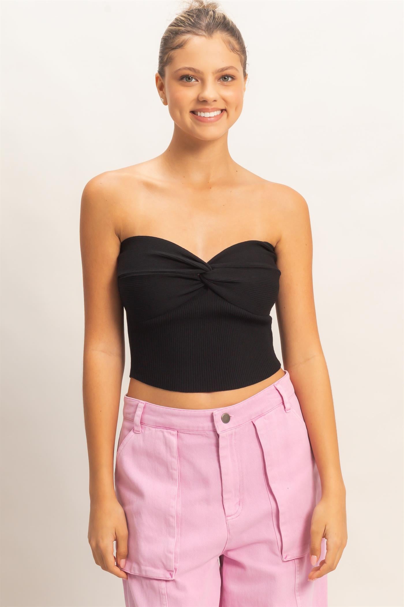 Wholesale Ribbed Knot Bustier Top Clothing Tops DZ26A308 BLACK DOUBLE ZERO