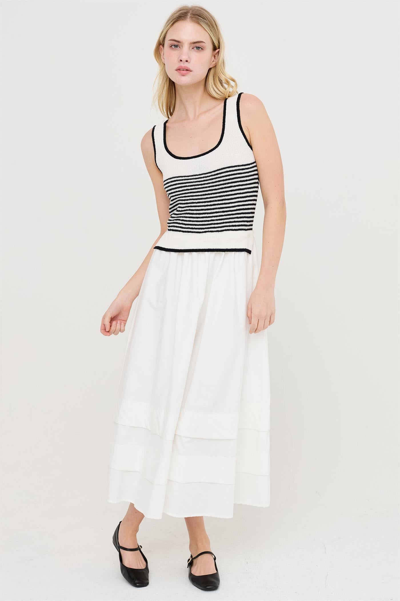 Wholesale Striped Knit Scoop Neck Dress Dresses HF26A338 CREAM HYFVE