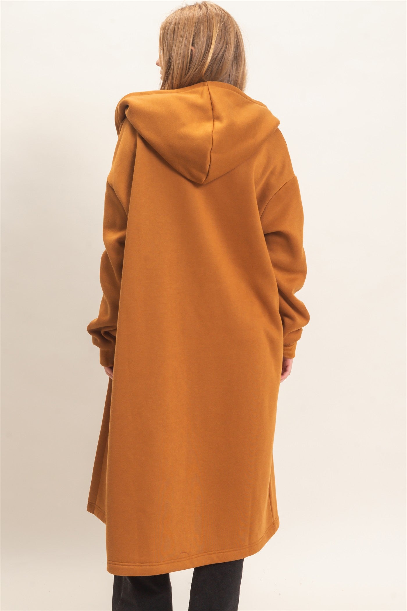 Wholesale Oversized Hooded Open Front Coat Coats & Jackets HF26F142-D CAMEL HYFVE