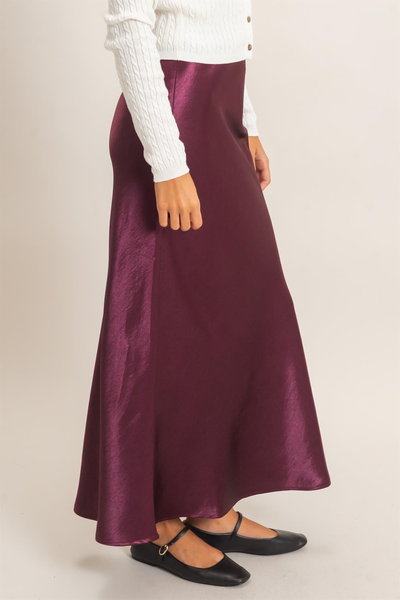 Wholesale Satin Midi Skirt Skirts DZ26C962 DARK CHERRY DOUBLE ZERO