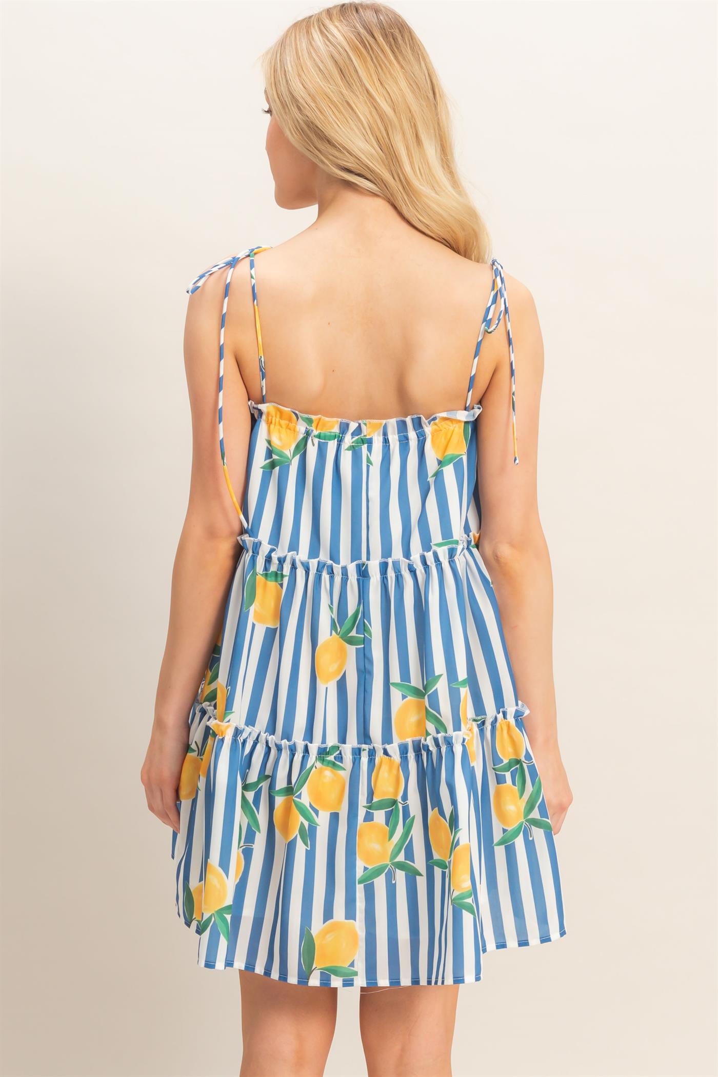 Wholesale Striped Tiered Mini Dress Dresses HF26C319 BLUE HYFVE