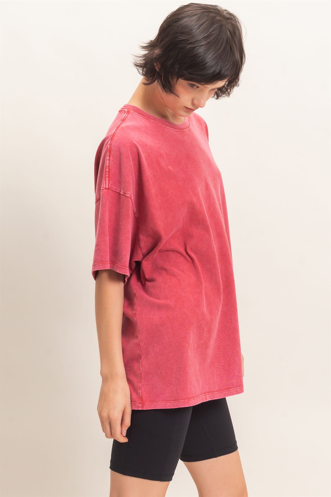 Wholesale Mineral Wash Oversized Crew Neck T-Shirts Clothing Tops DZ26C961 DARK RED DOUBLE ZERO