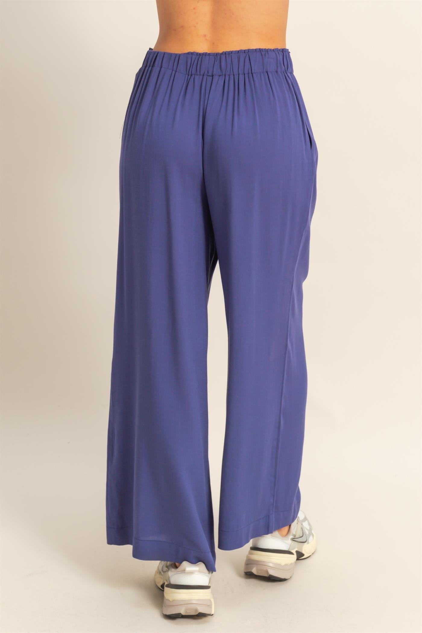 Wholesale High Waist Woven Wide Leg Pants Pants DZ25C192 DUSTY INDIGO DOUBLE ZERO
