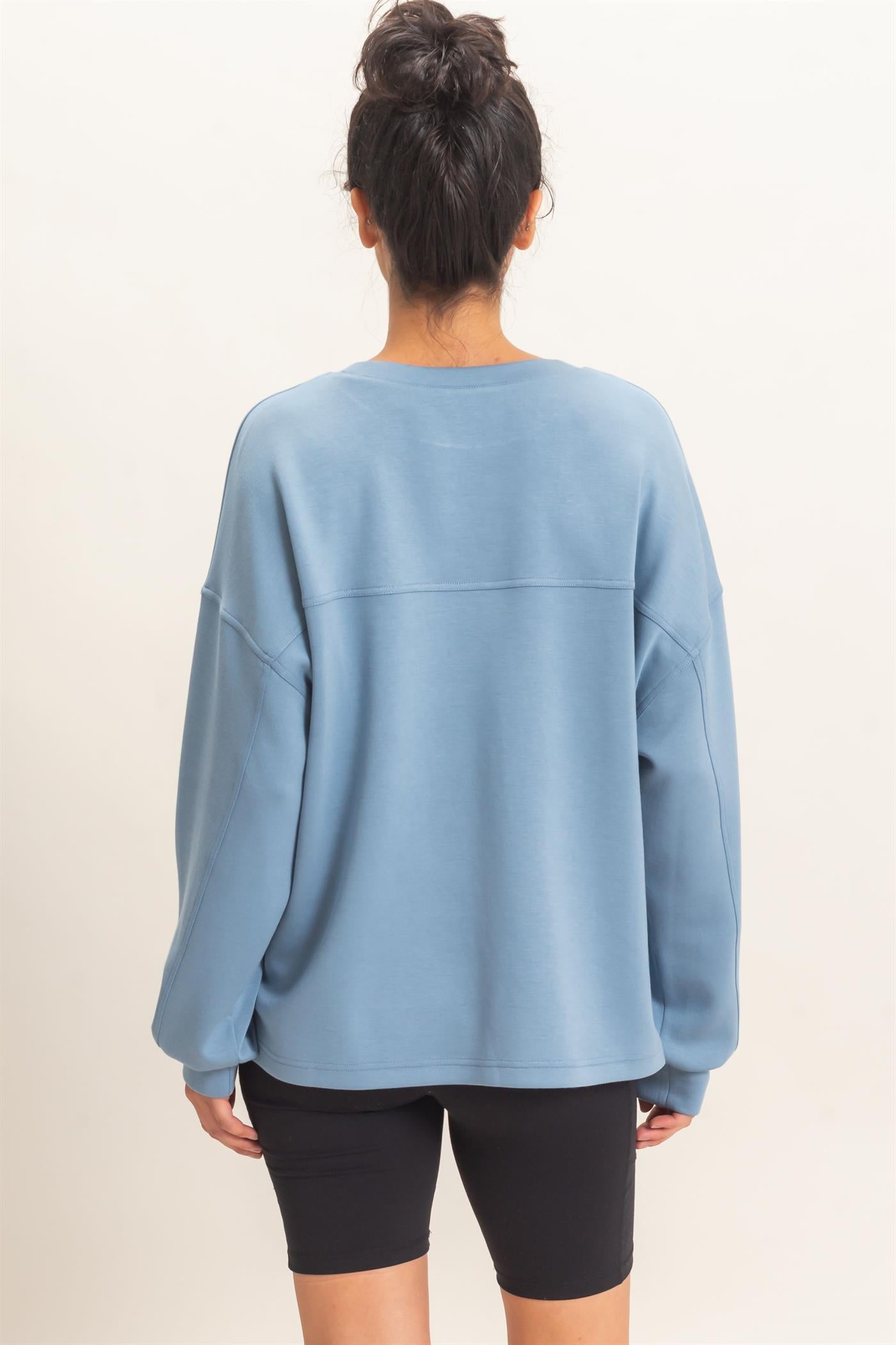 Wholesale Oversized Crew Neck Top Sweatshirts DZ26E388 DUSTY BLUE DOUBLE ZERO