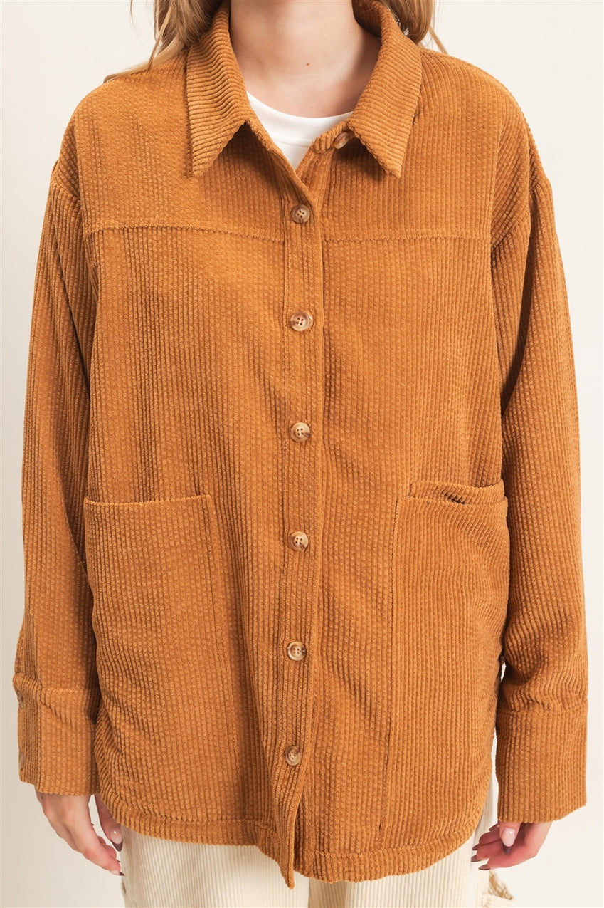 Wholesale Corduroy Button-Up Shirt Outerwear HF26F163 CAMEL HYFVE