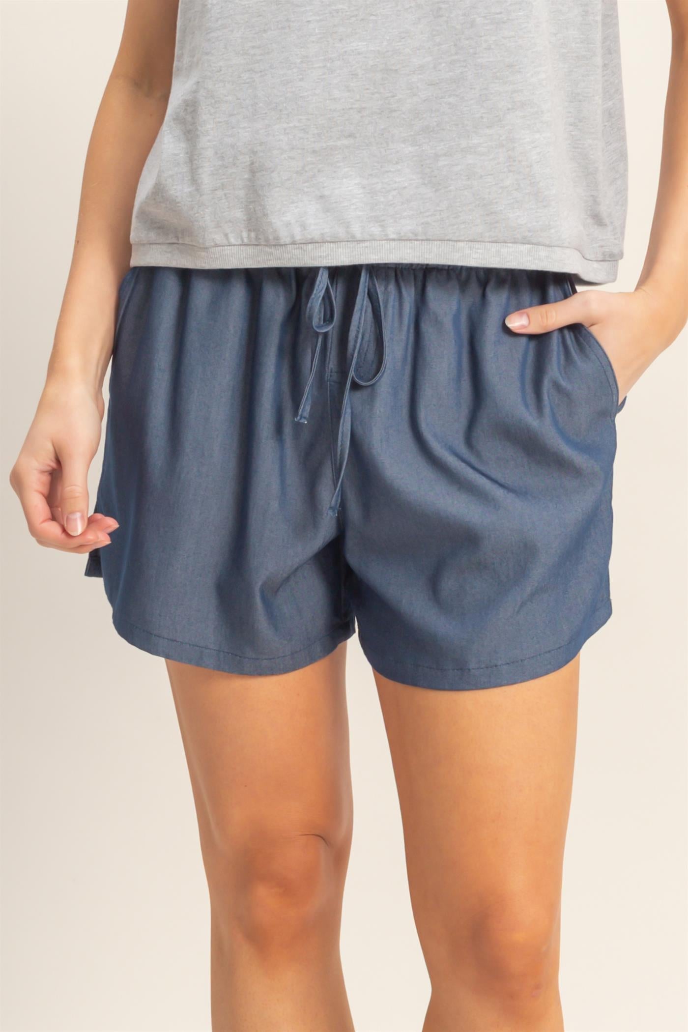 Wholesale Elastic Waist Drawstring Shorts Shorts HF26E428-D D.DENIM HYFVE