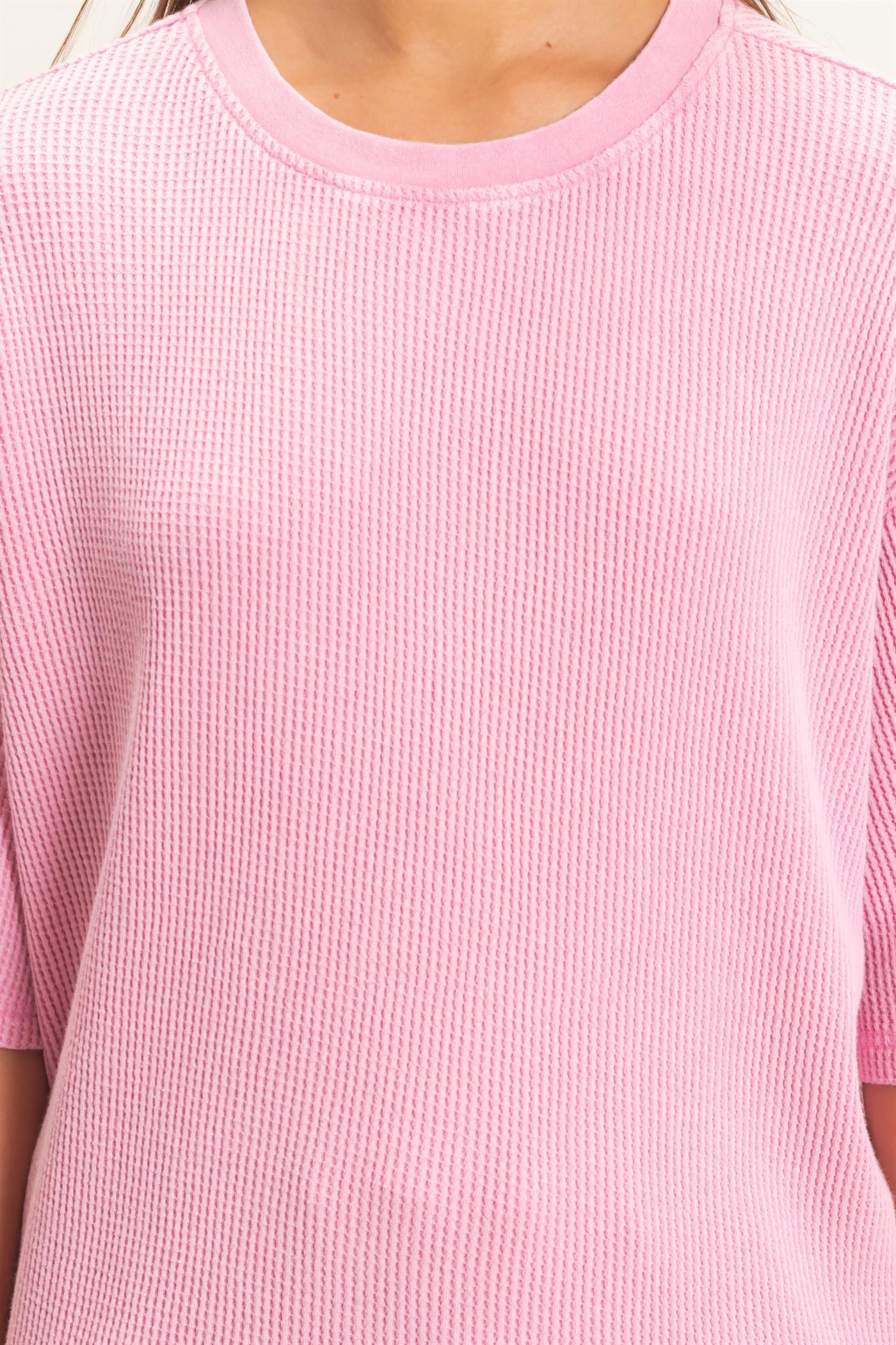 Wholesale Mineral Wash Waffle Crew Neck Short Sleeve Top Clothing Tops DZ26E328 PINK DOUBLE ZERO