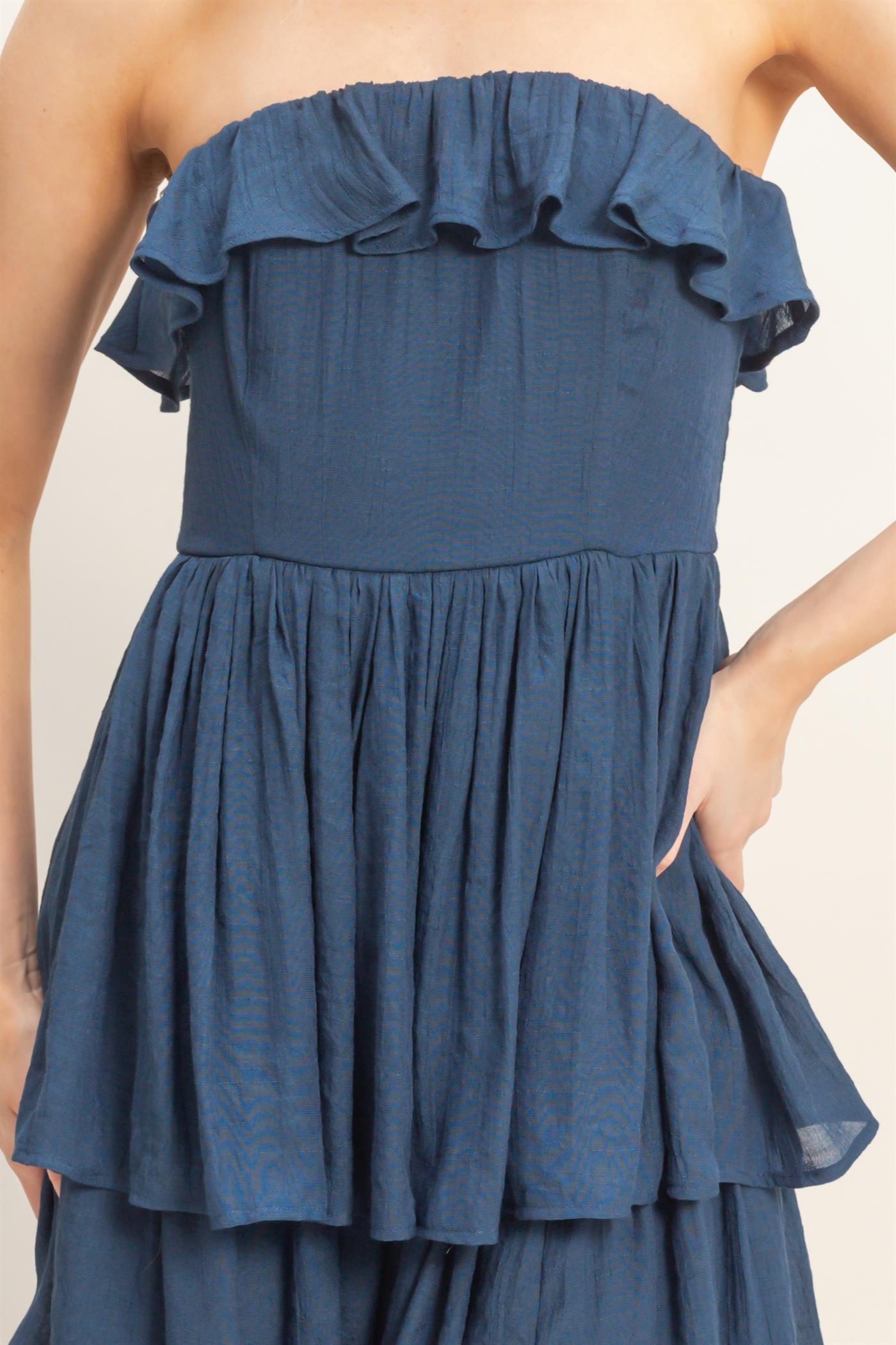 Wholesale Tiered Strapless Ruffle Dress Dresses HF26A616-D NAVY HYFVE