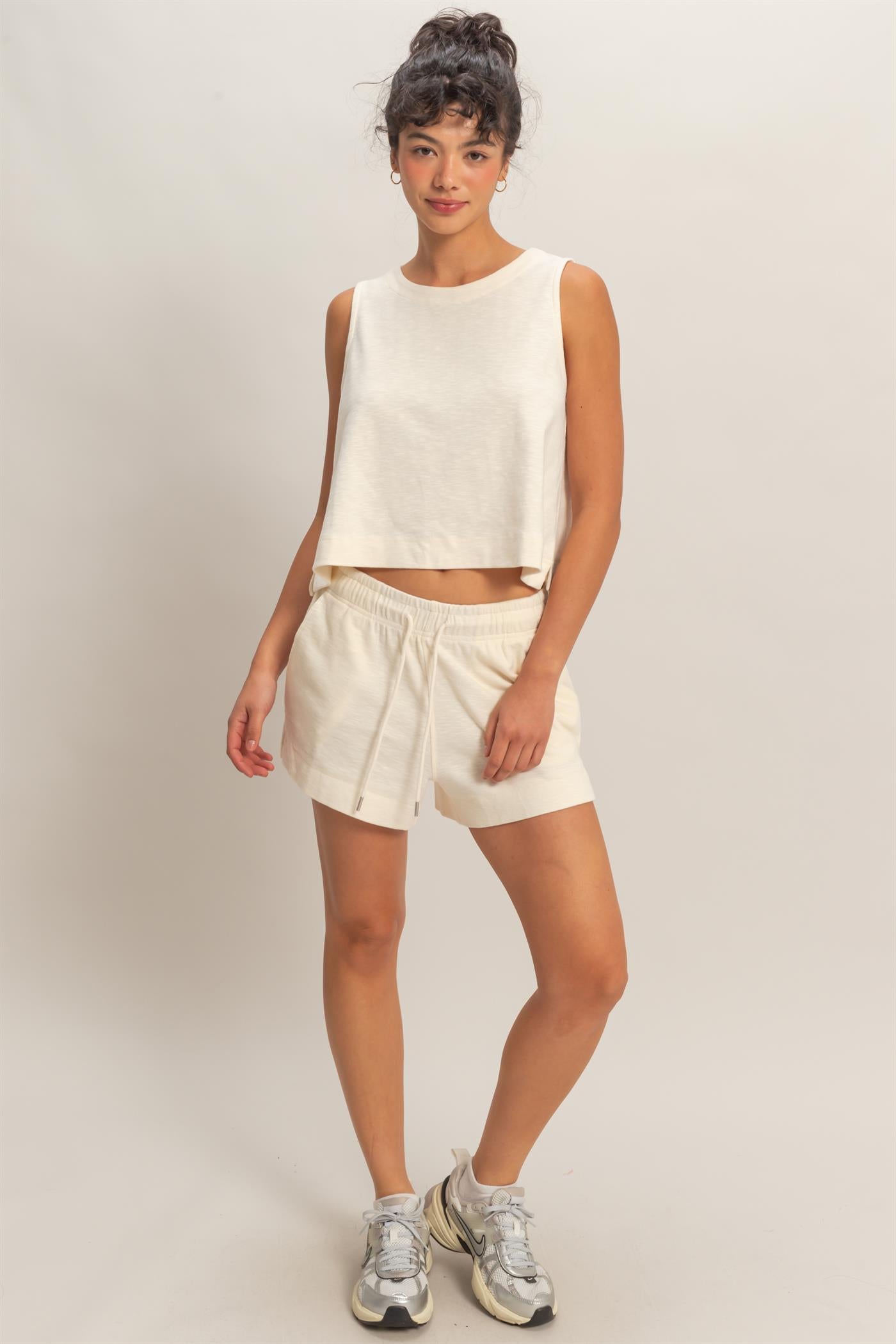 Wholesale Cotton Drawstring Pocket Shorts Shorts DZ25A748 CREAM DOUBLE ZERO