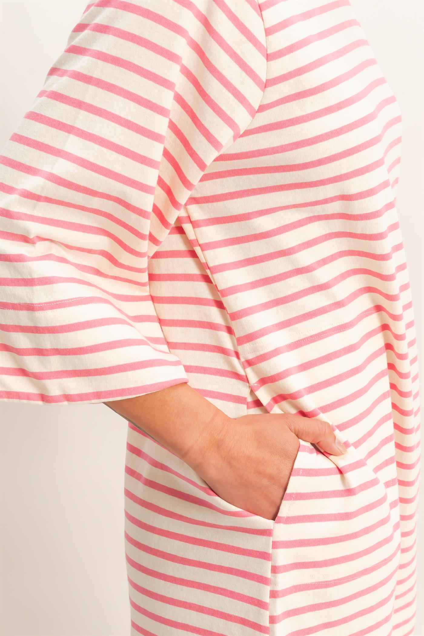 Wholesale Striped Round Neck Half-Sleeve Mini Dress Dresses DZ26A460 PINK DOUBLE ZERO