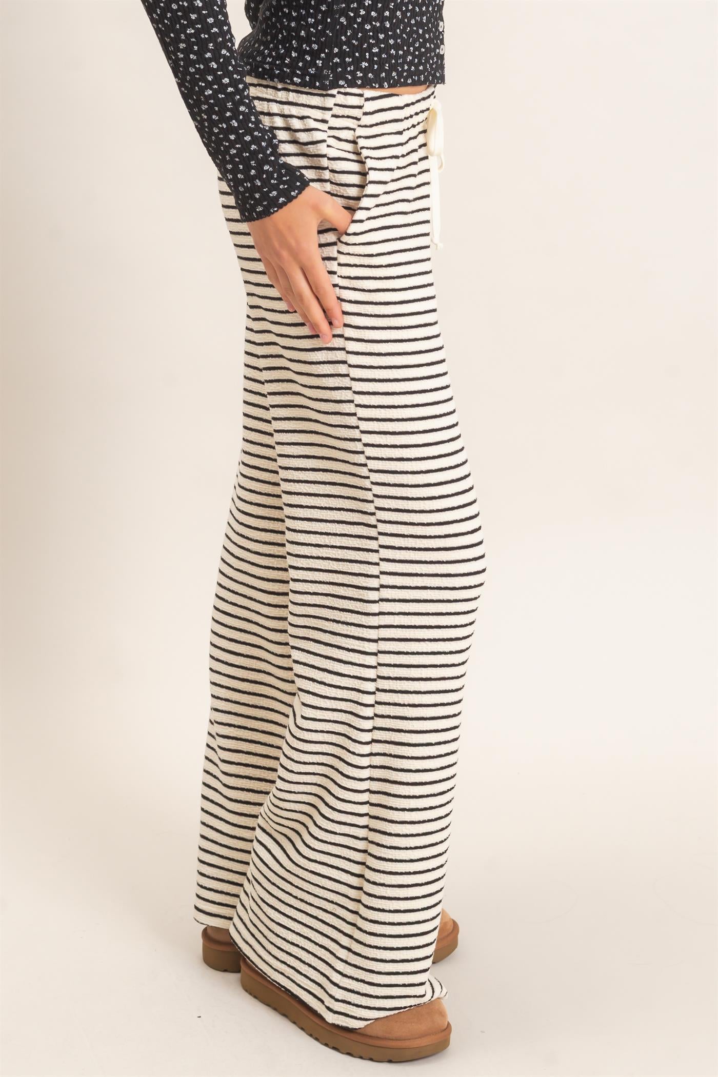 Wholesale Striped Wide Leg Pants Pants HF27A424 CREAM HYFVE