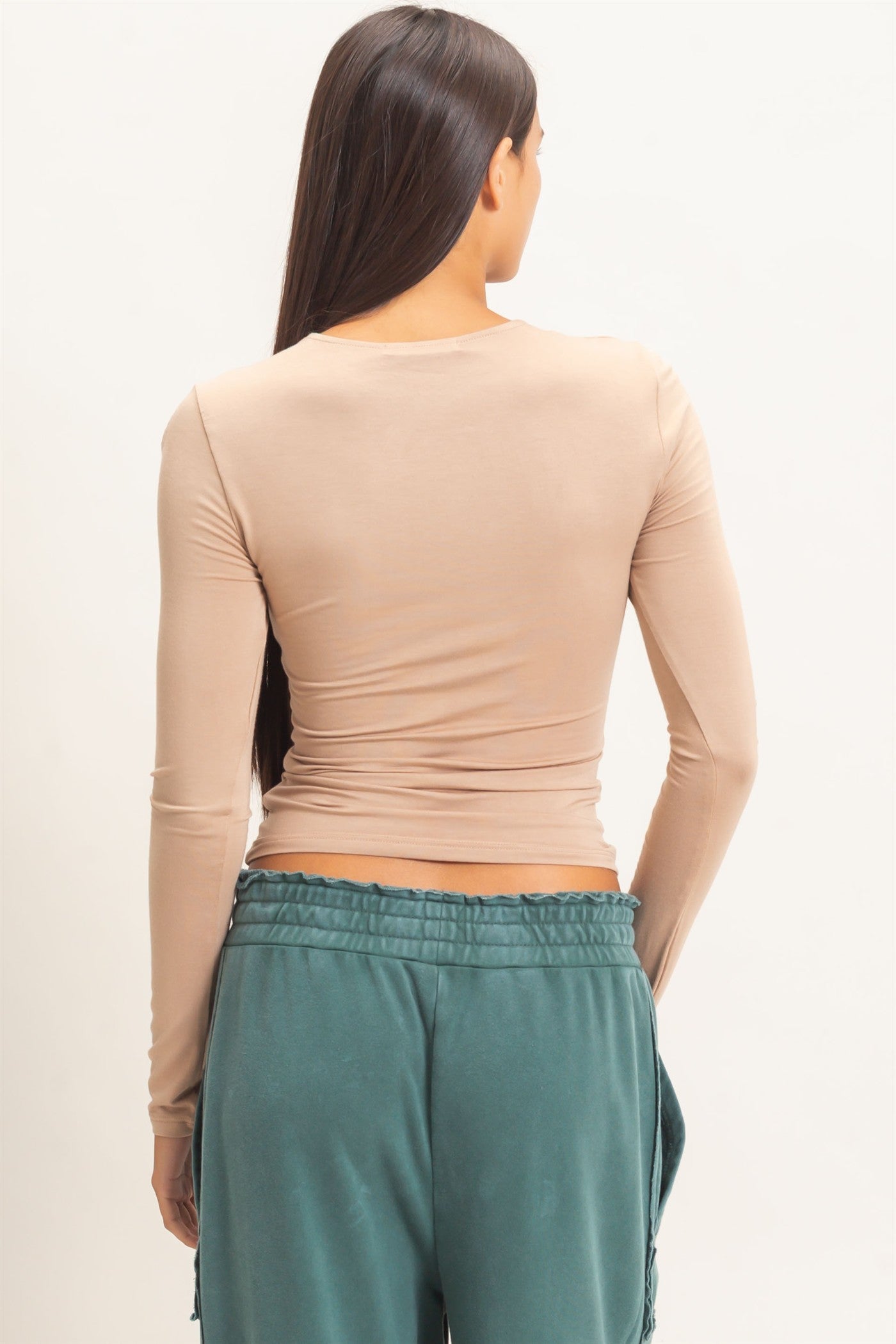 Wholesale Crew Neck Long Sleeve Top Clothing Tops DZ26E978 DARK TAUPE DOUBLE ZERO