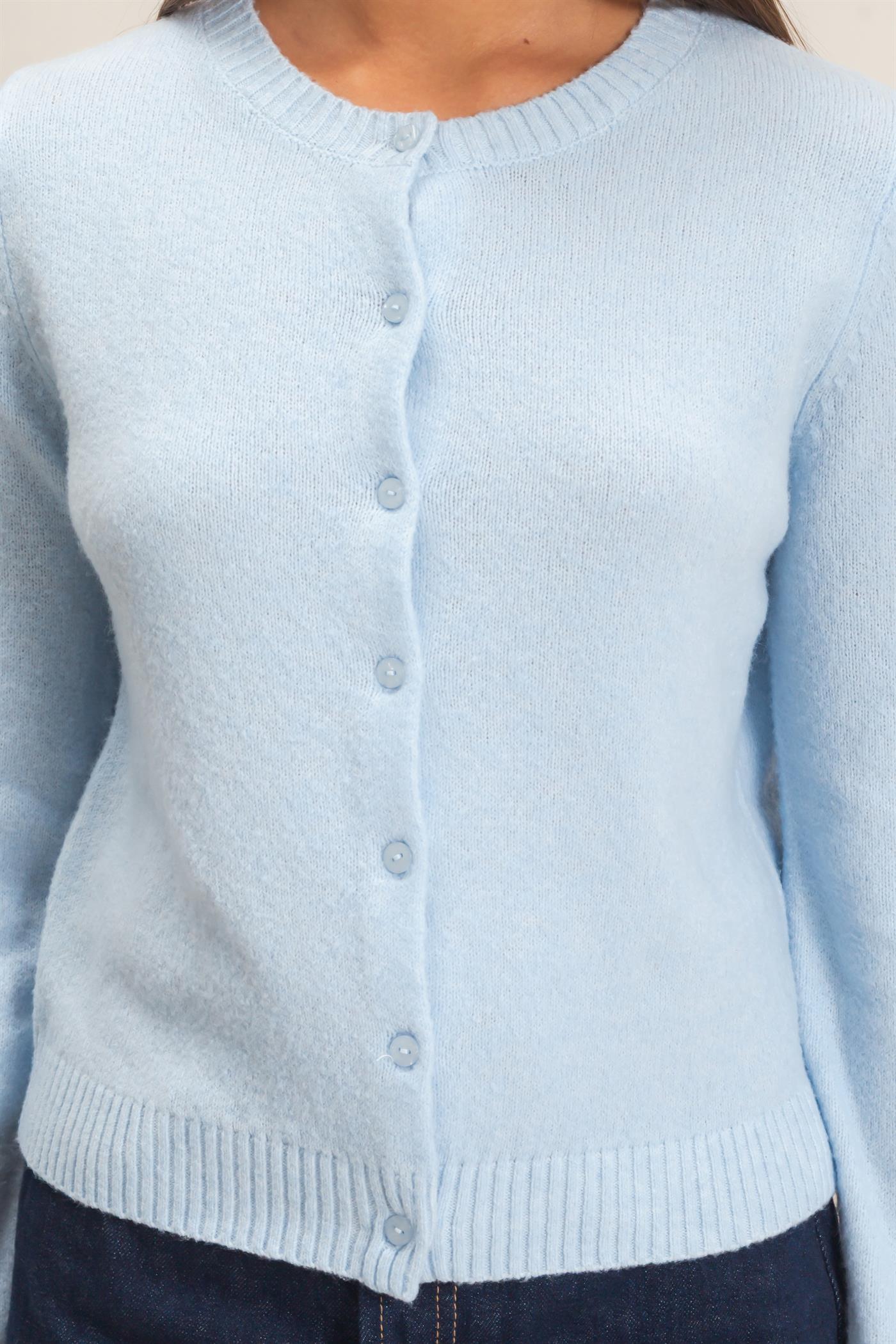 Wholesale Crew Neck Cardigan Cardigans DZ26E119 ICE BLUE DOUBLE ZERO