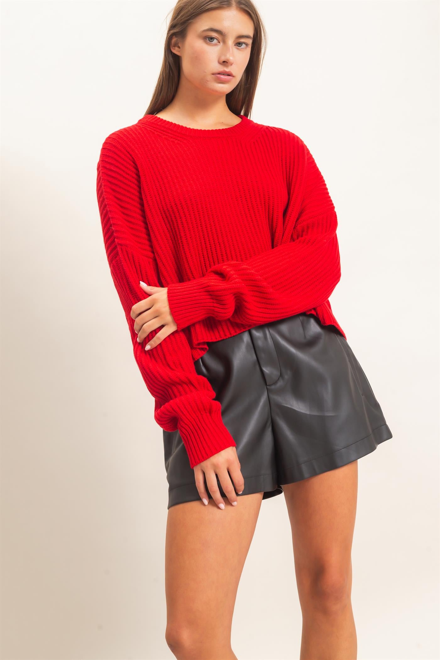 Wholesale Oversized Cropped Sweater Sweaters DZ26E252 RED DOUBLE ZERO
