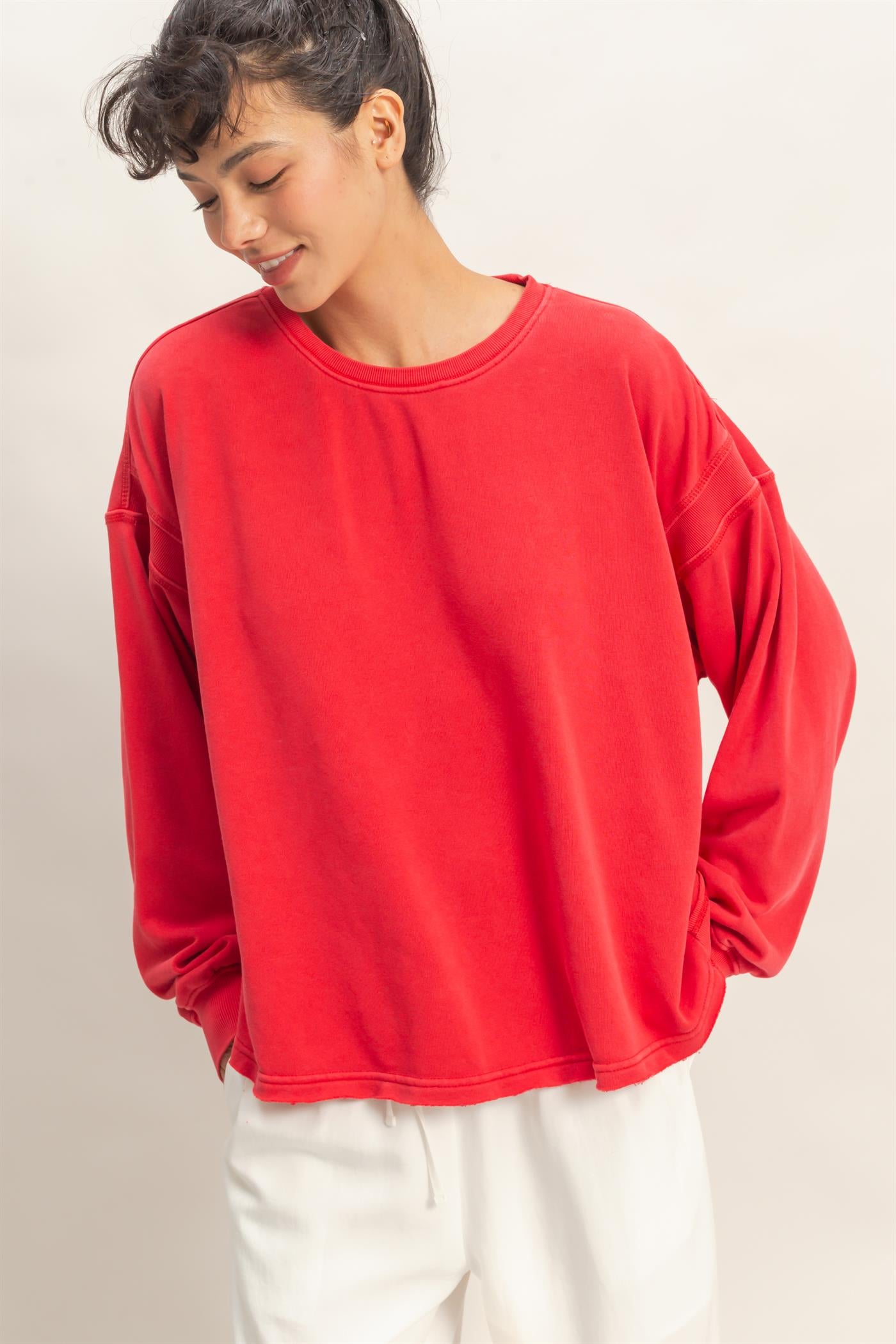 Wholesale Oversized Cross Detail Open Back Sweatshirt Clothing Tops DZ26E050 RED DOUBLE ZERO