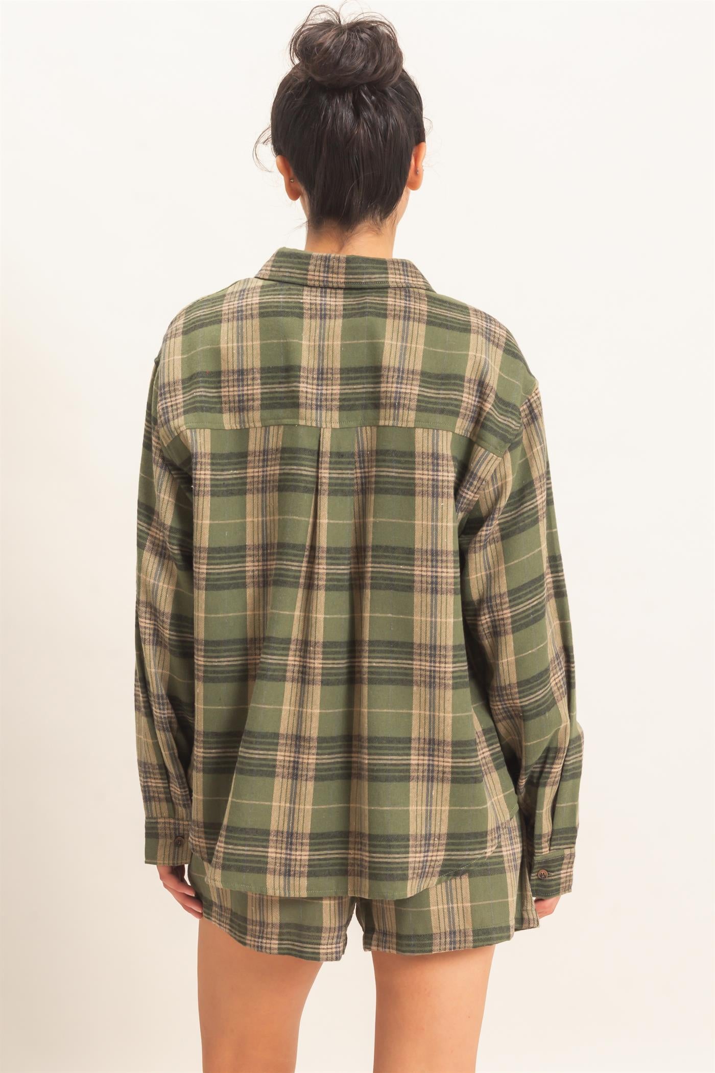 Wholesale Plaid Long Sleeve Shirt Shirts DZ26F275 OLIVE DOUBLE ZERO