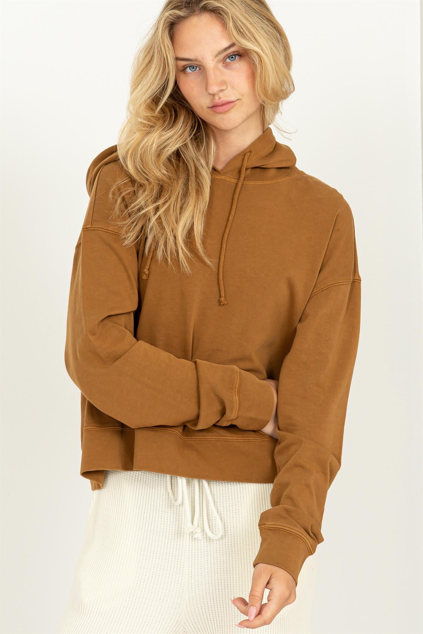 Wholesale Long Sleeve Drawstring Hoodie Clothing Tops DZ23E999 PALE BROWN DOUBLE ZERO