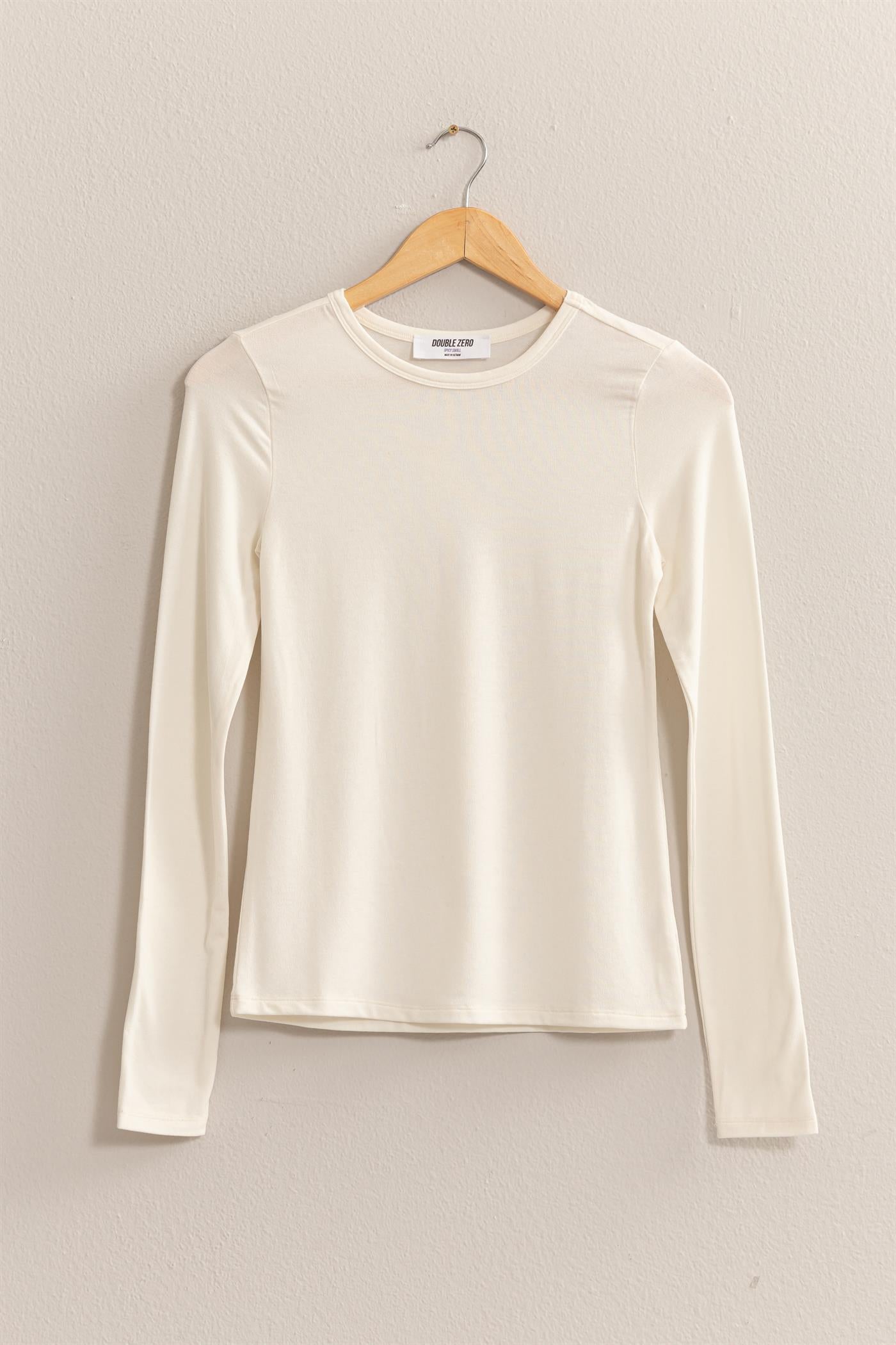 Wholesale Basic Long Sleeve Crew Neck Top Clothing Tops DZ25C950 CREAM DOUBLE ZERO