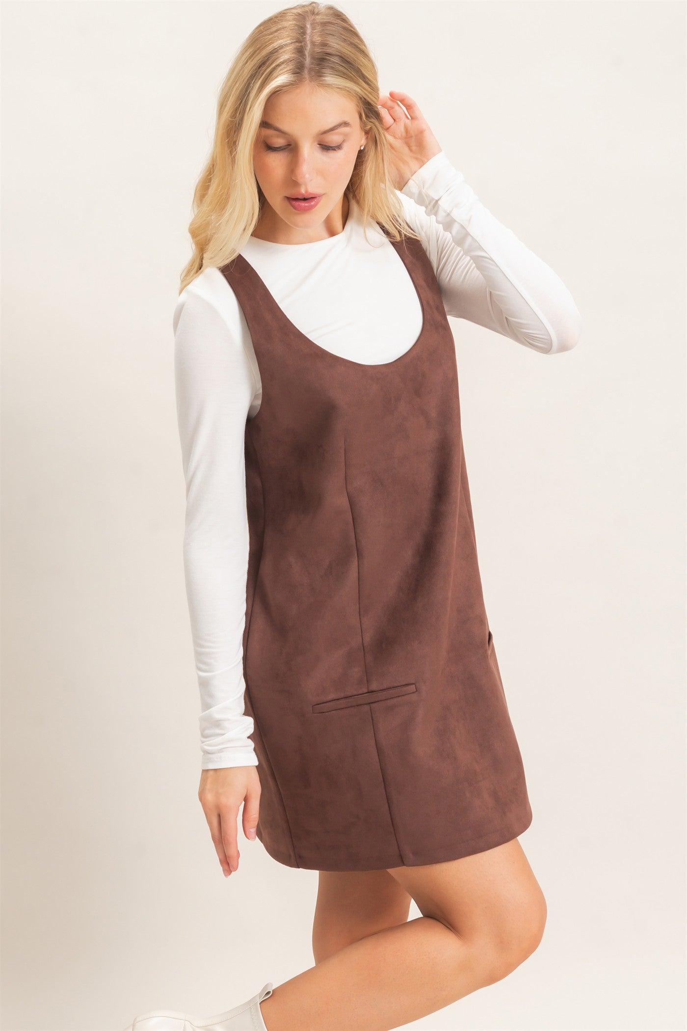 Wholesale Sleeveless Suede Mini Dress Dresses HF26F219 CHESTNUT HYFVE