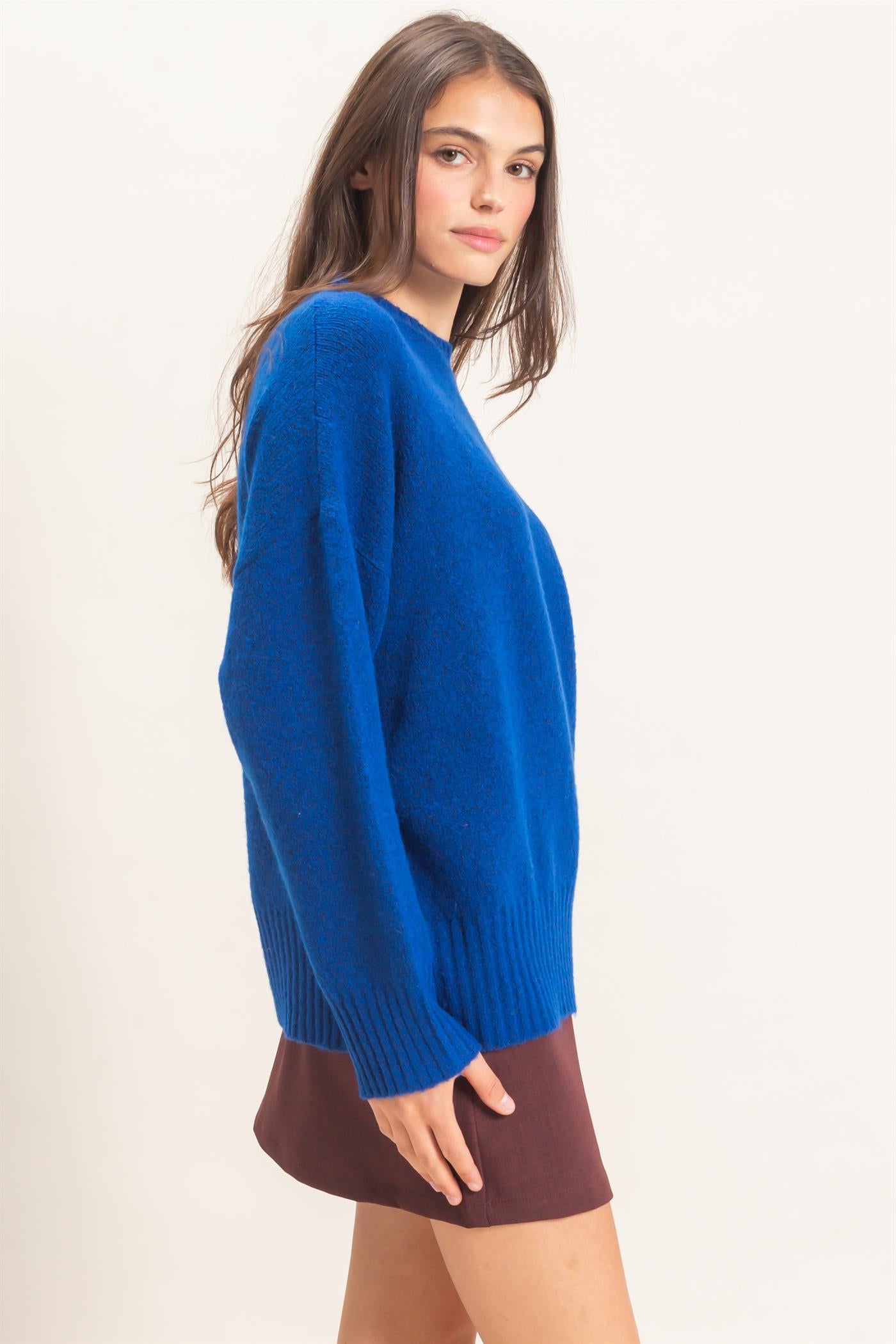 Wholesale Ribbed Crew Neck Sweater Sweaters HF26F179-D ROYAL BLUE HYFVE
