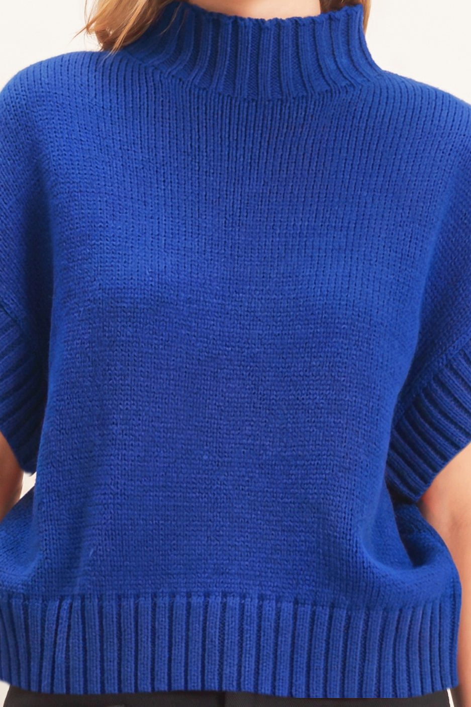 Wholesale Ribbed Mock Neck Sweater Vest Sweaters HF26F186-D ROYAL BLUE HYFVE